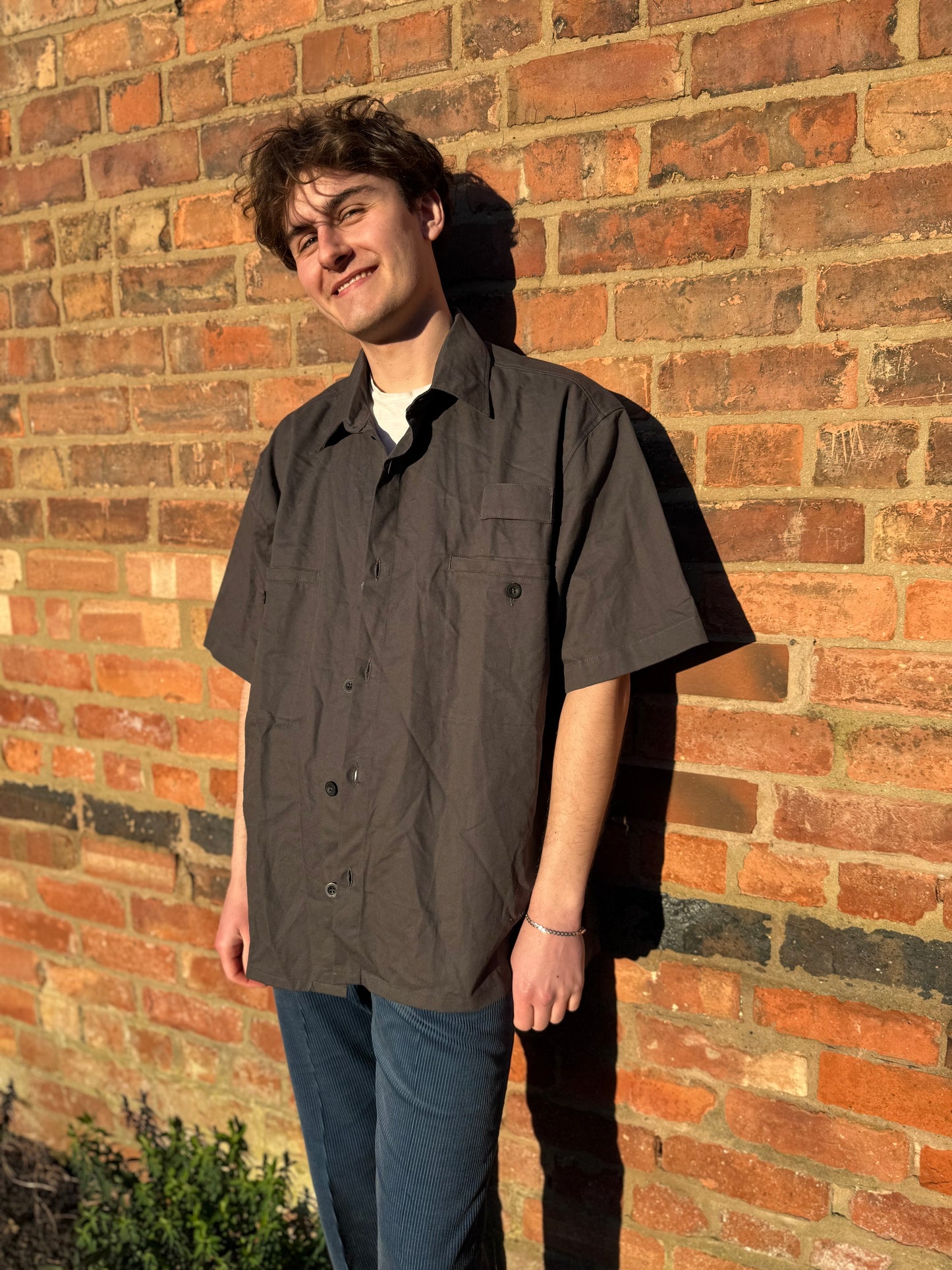 Vintage European Workwear Grey Short Sleeved Shirt Extra Large