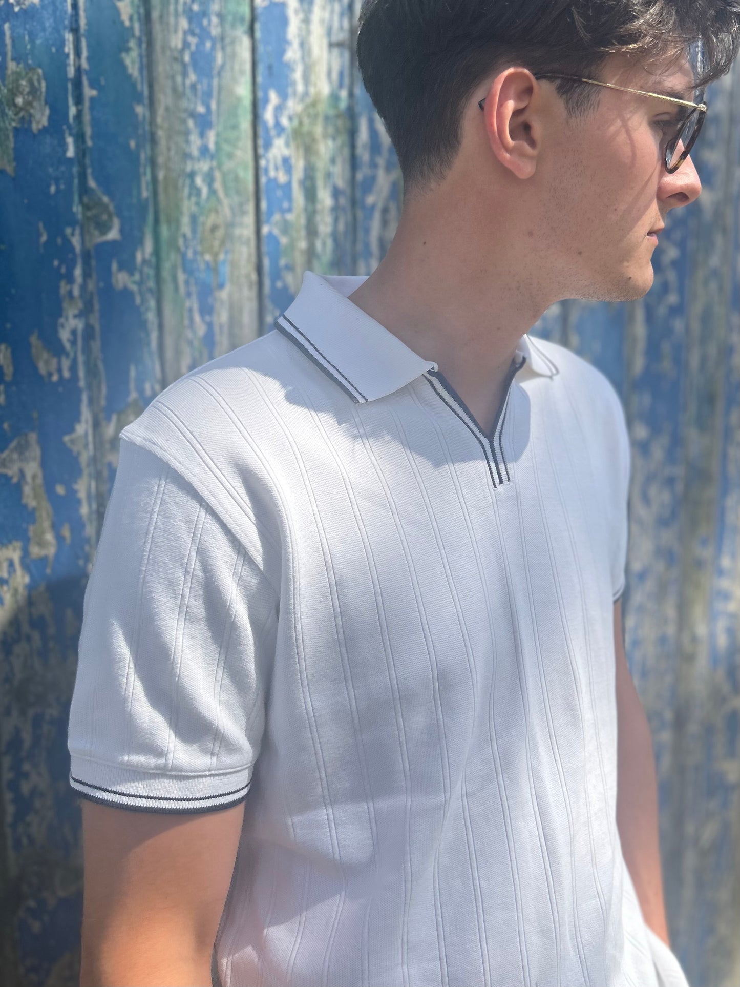 Vintage Style Burton Polo Open Collared with Navy Detailing