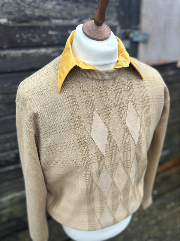 Vintage 1970s Gabicci Soulboy Style Northen Soul Beige Jumper Large