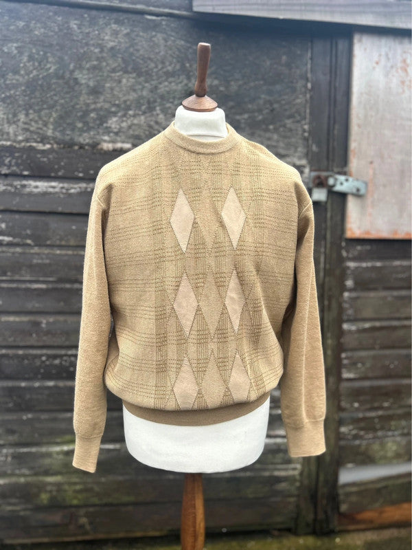 Vintage 1970s Gabicci Soulboy Style Northen Soul Beige Jumper Large