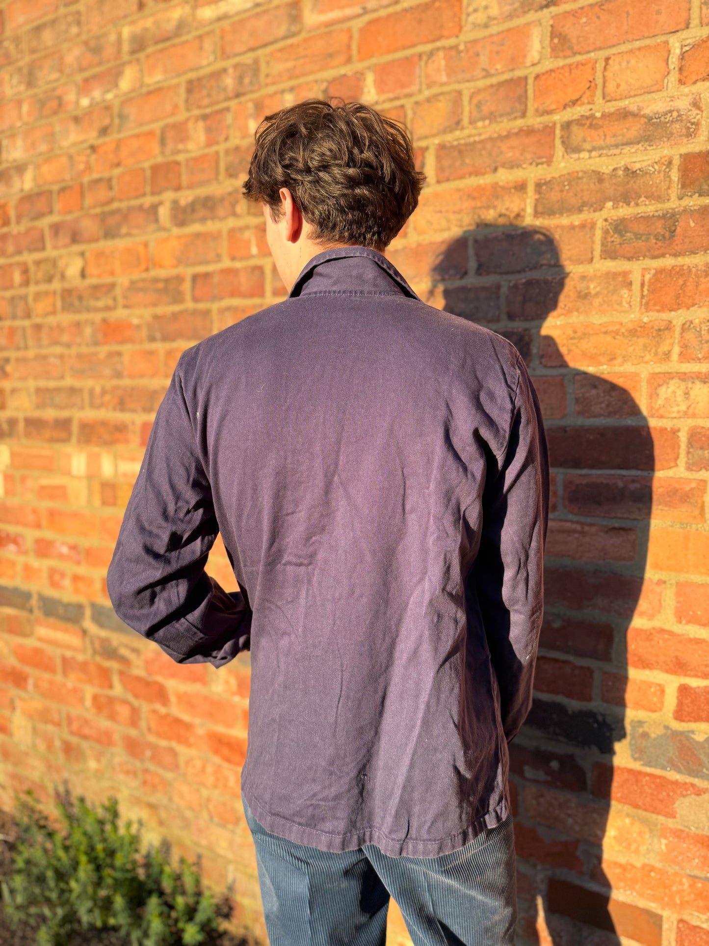Classic Vintage Workwear Pocket Logo Blue Chore Jacket Dark Blue Large