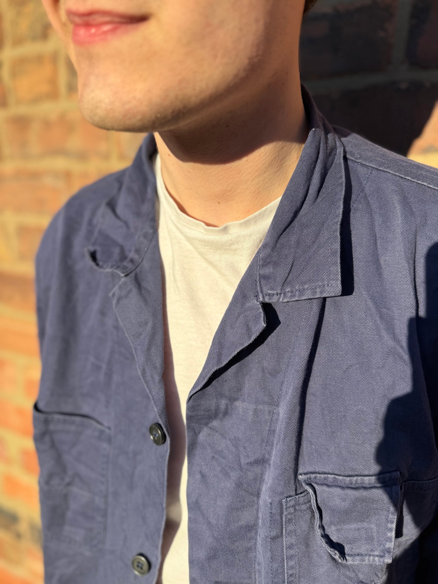 Vintage Faded European Work Jacket Classic Utility Style Multiple Pockets Large