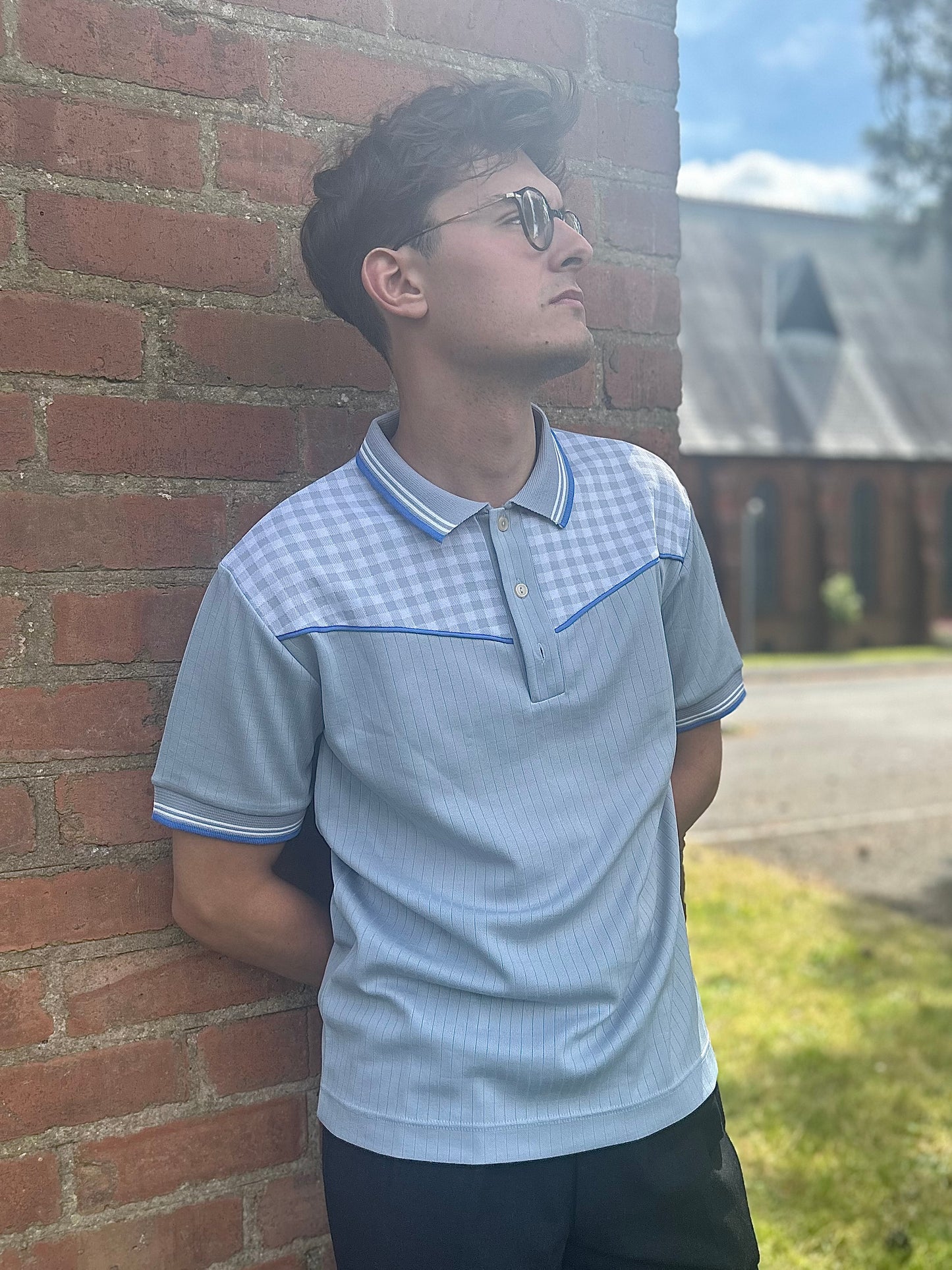 Vintage Blue Checkered Polo Shirt Extra Large