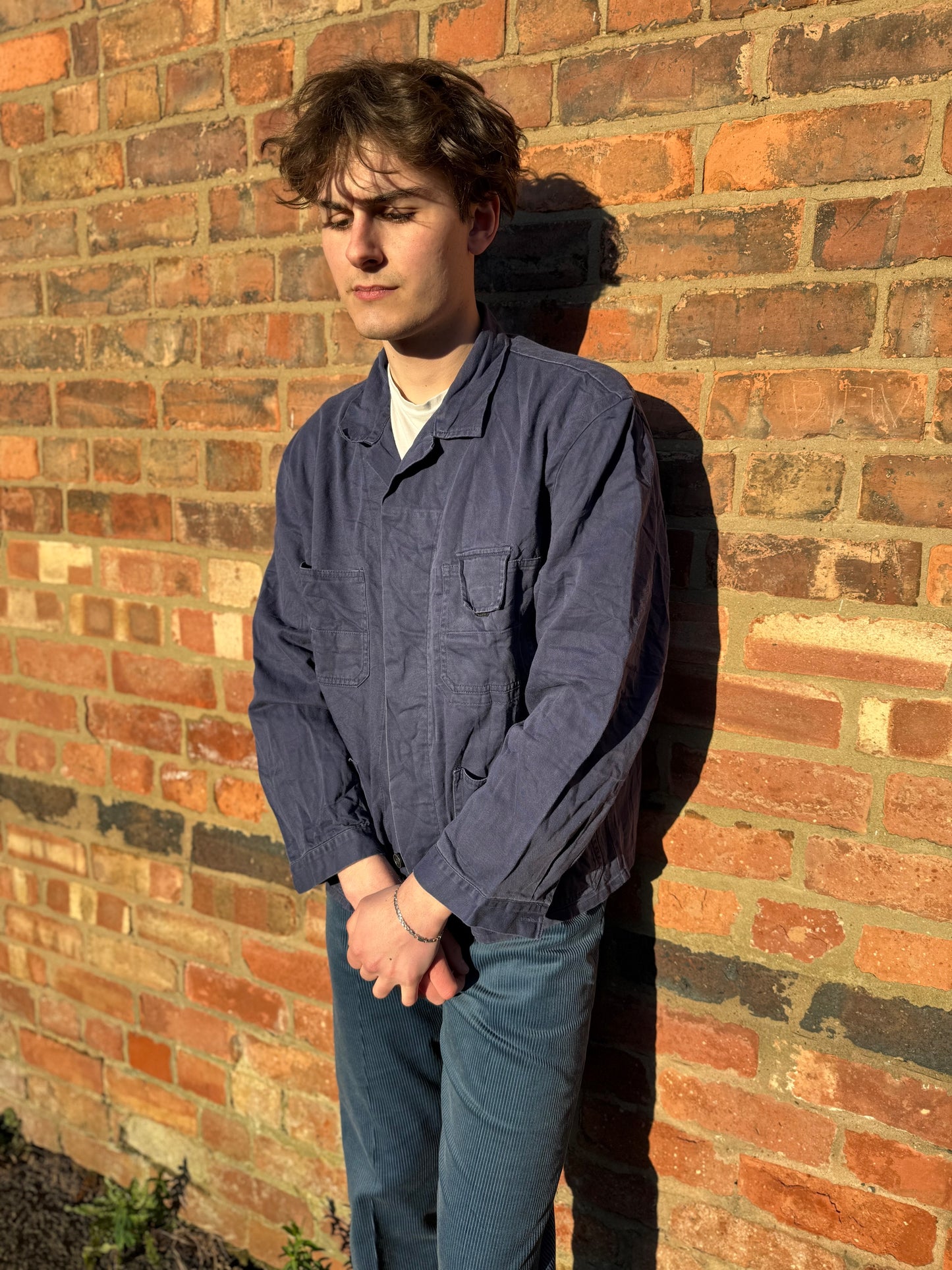 Vintage Faded European Work Jacket Classic Utility Style Multiple Pockets Large