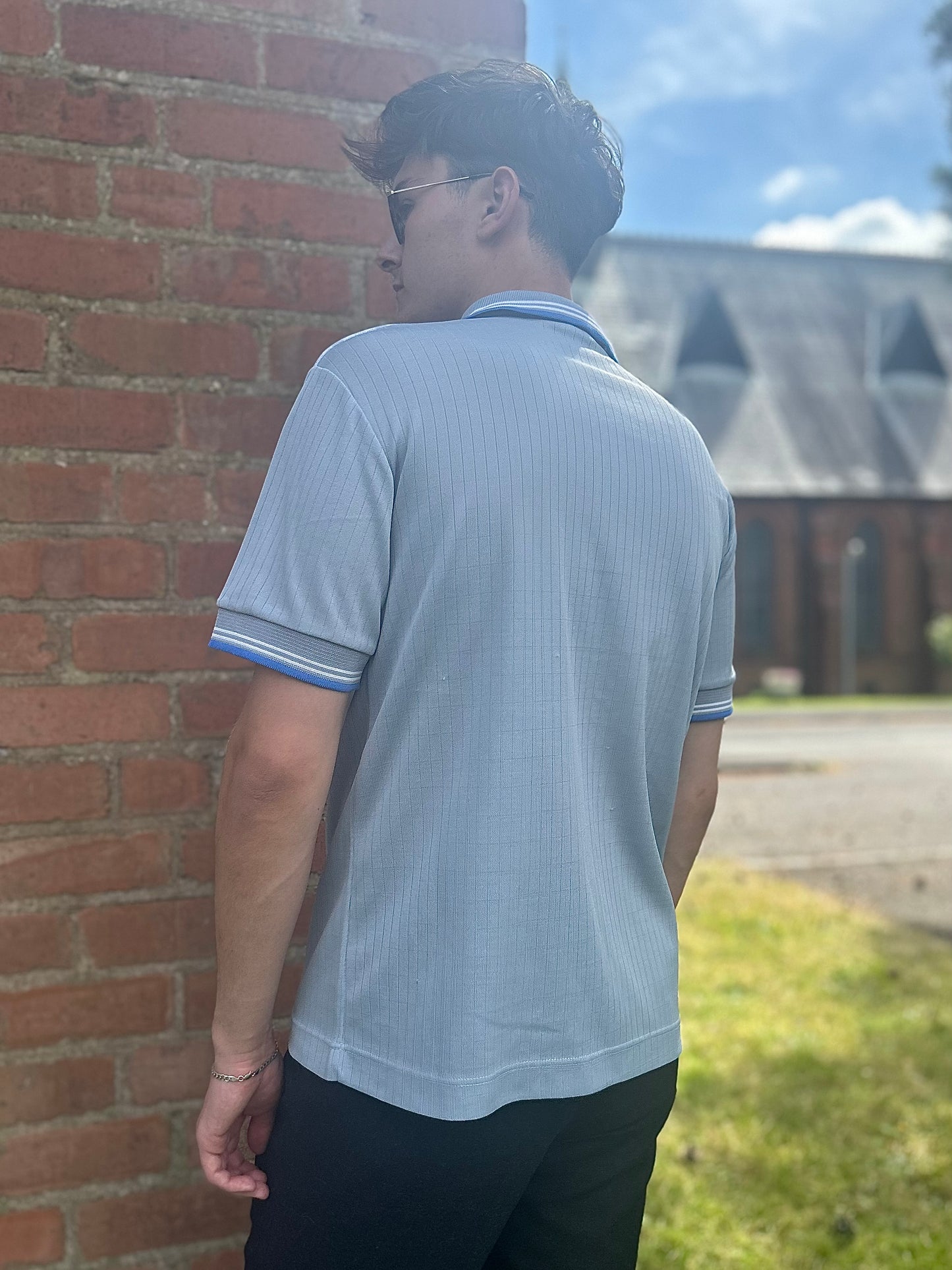 Vintage Blue Checkered Polo Shirt Extra Large