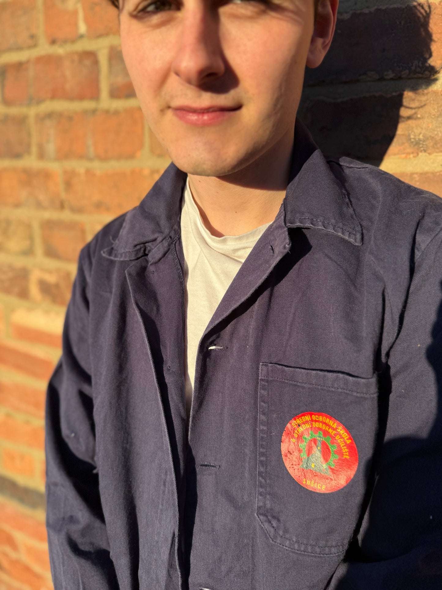 Classic Vintage Workwear Pocket Logo Blue Chore Jacket Dark Blue Large
