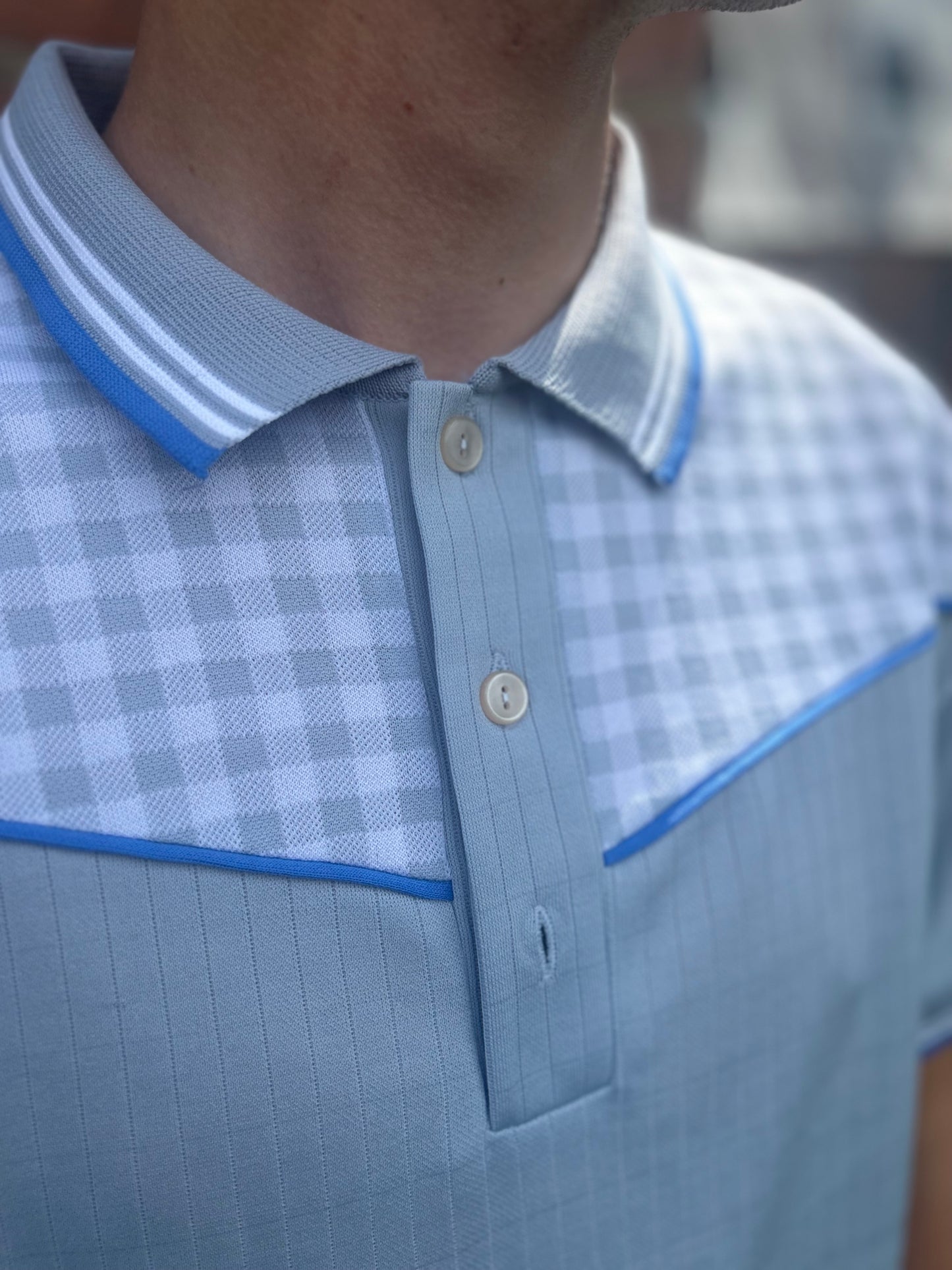 Vintage Blue Checkered Polo Shirt Extra Large