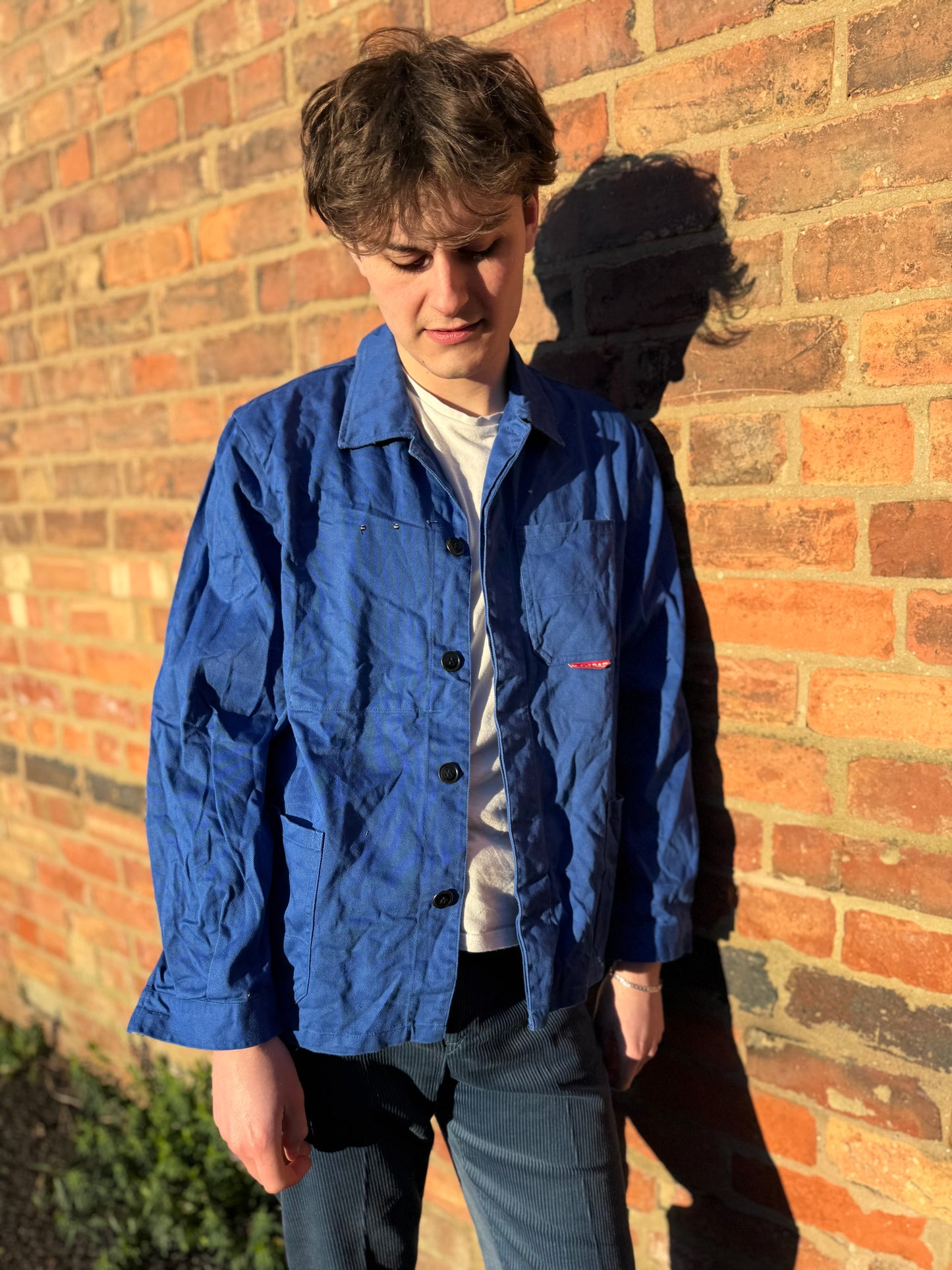 Vintage European Blue Work Jacket Classic Utility Shirt Jacket Large