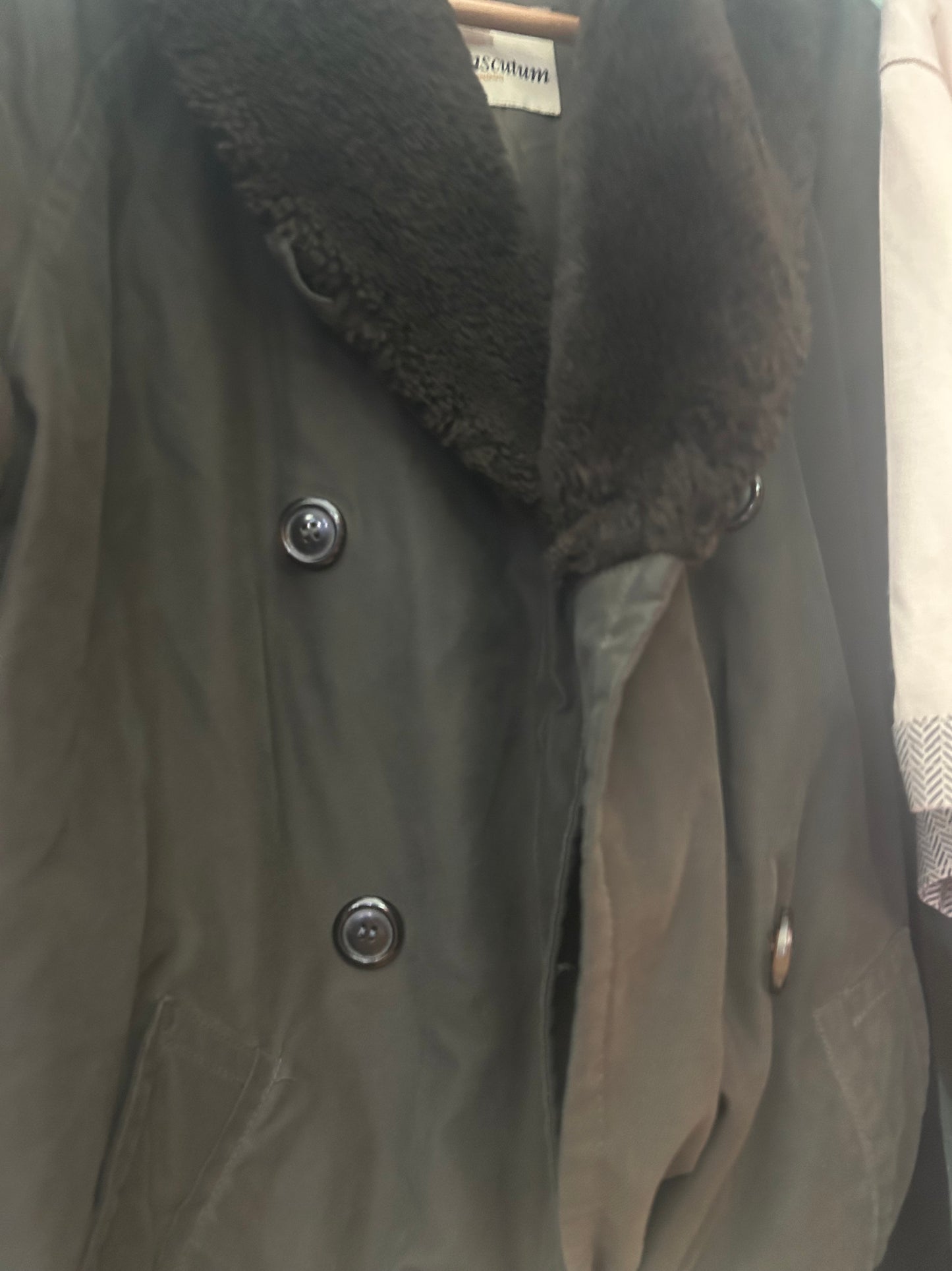 Vintage 1950s Style Fur Collared Aquascutum Green Mackinaw Coat Extra Large