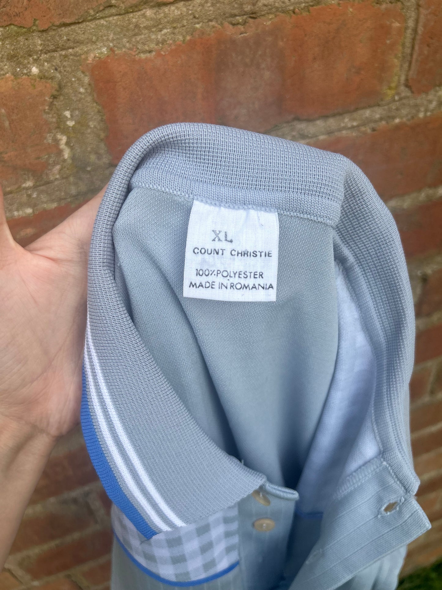 Vintage Blue Checkered Polo Shirt Extra Large
