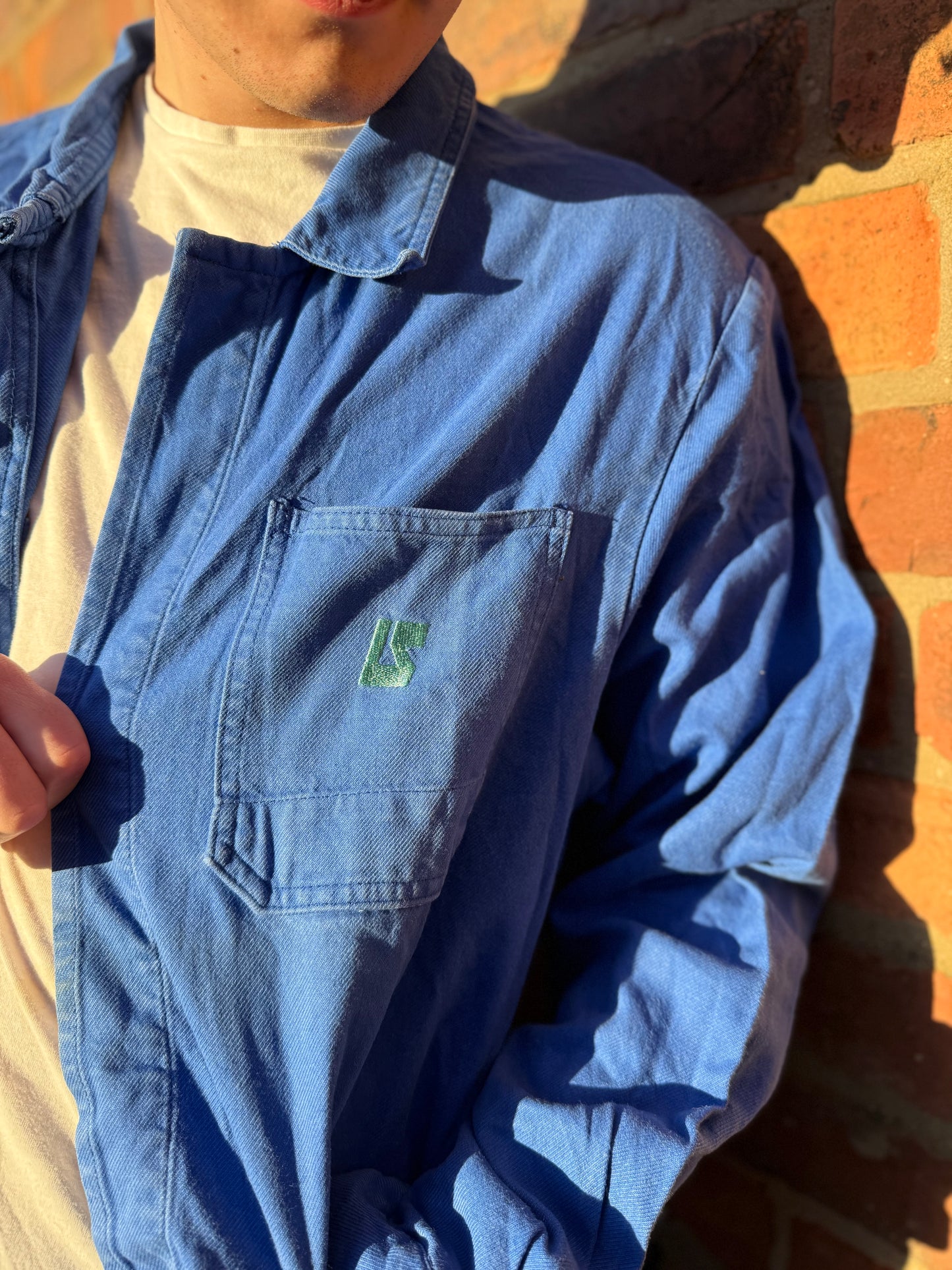 Vintage European Work Jacket Embroidered Symbol Classic Utility Shirt Jacket Large