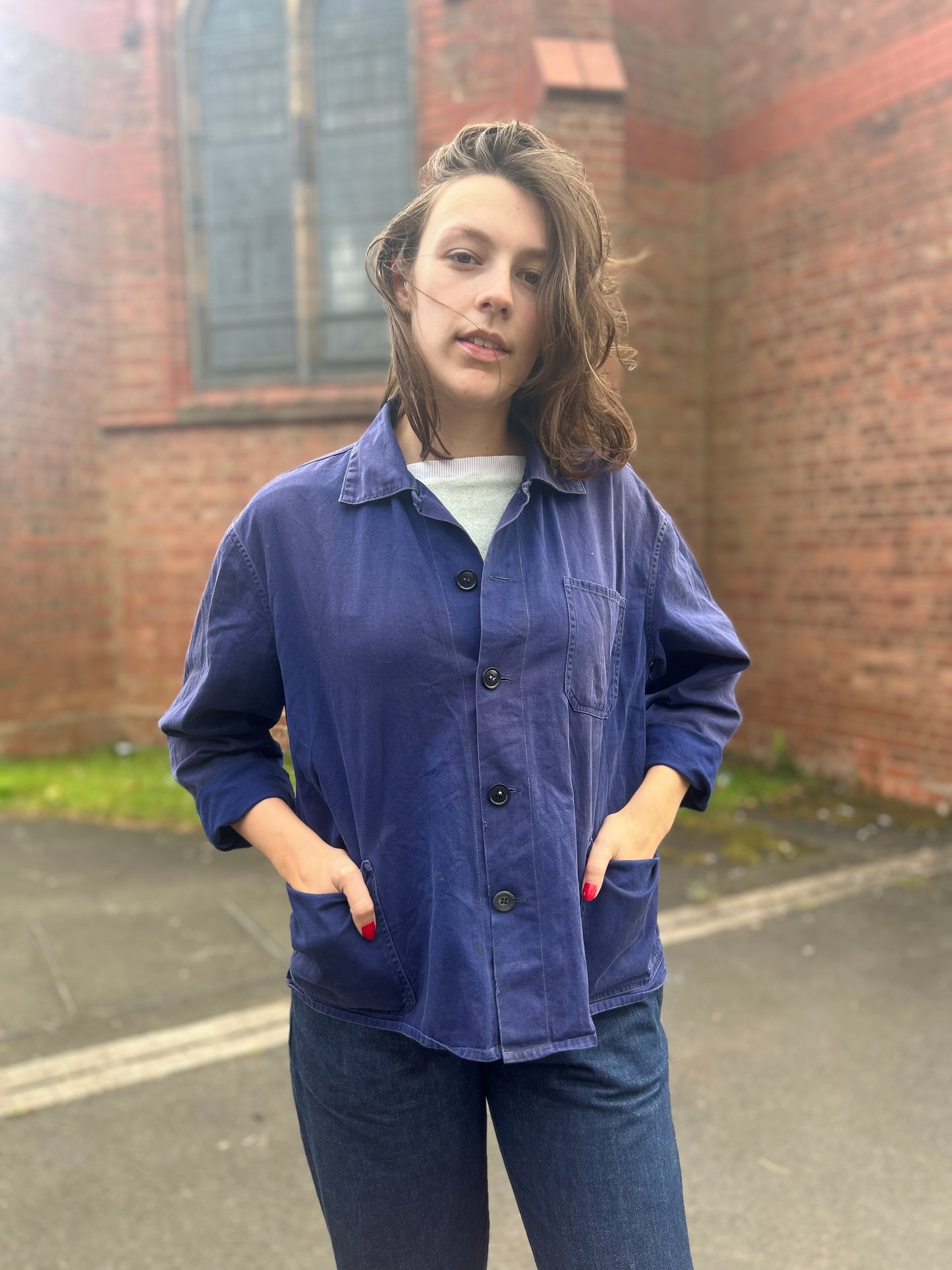 Vintage European Work Wear Faded Deep Blue Chore Jacket Medium
