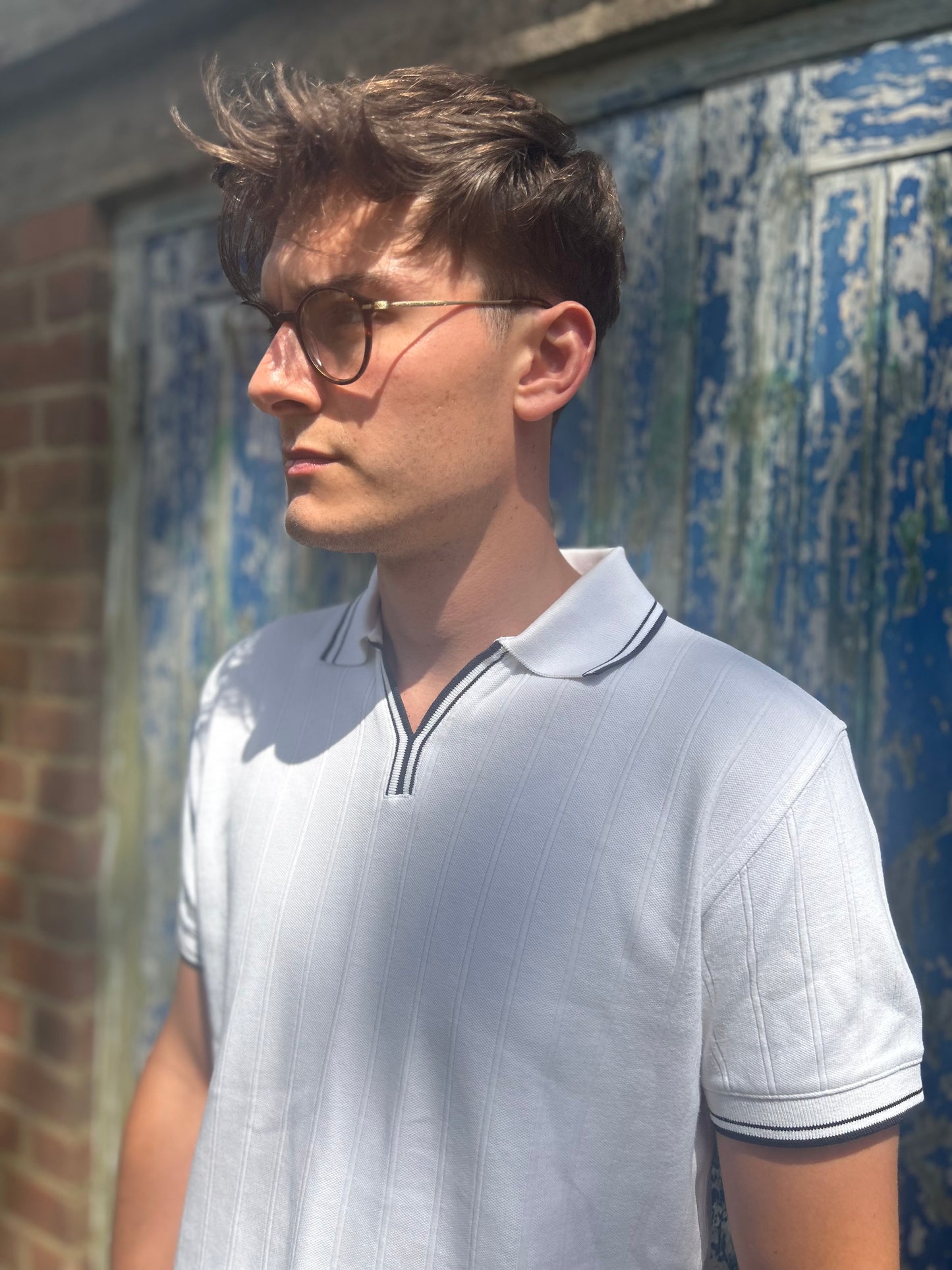 Vintage Style Burton Polo Open Collared with Navy Detailing