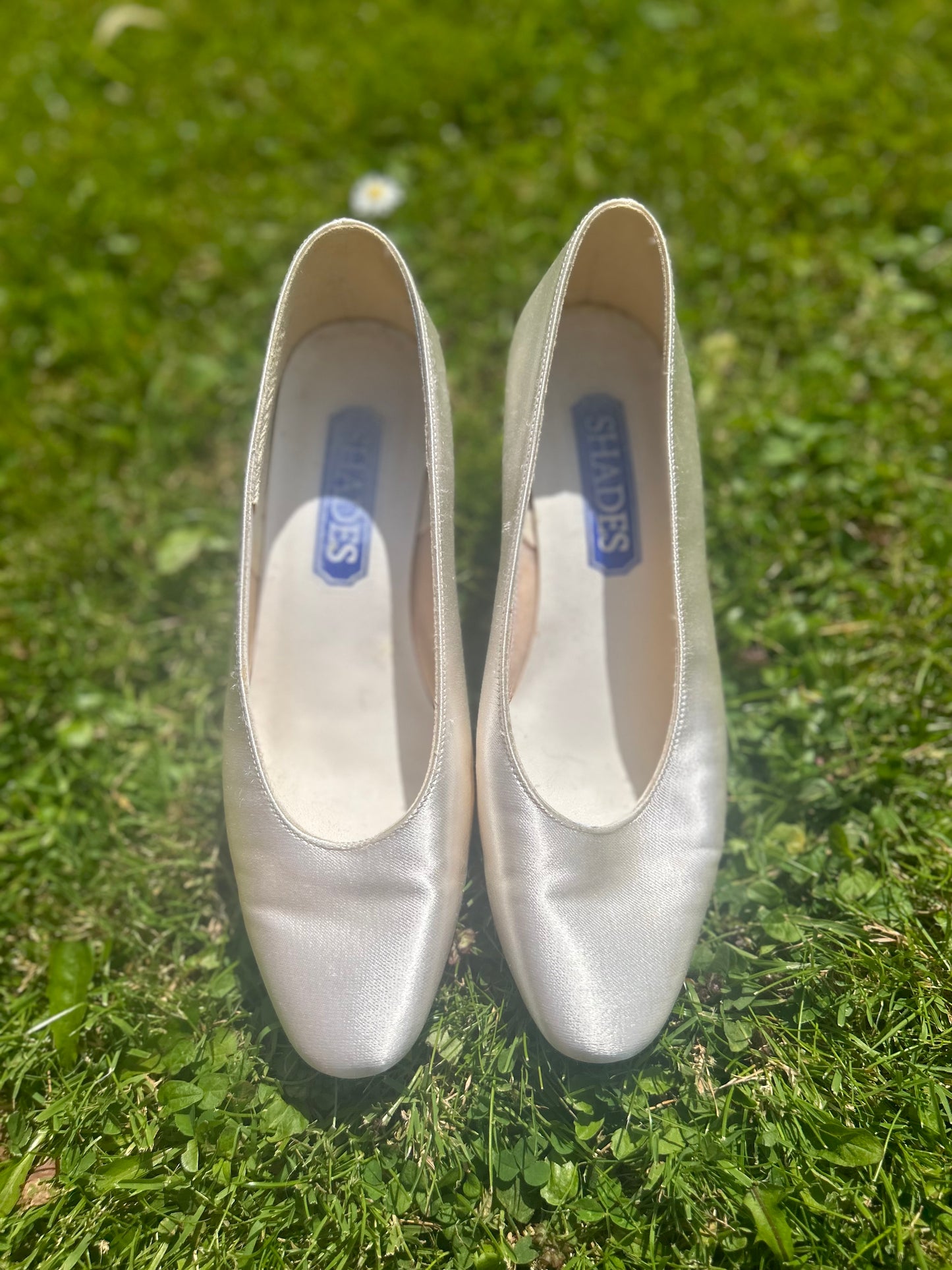 1950s Style Bridal Satin Block Heels Size 3