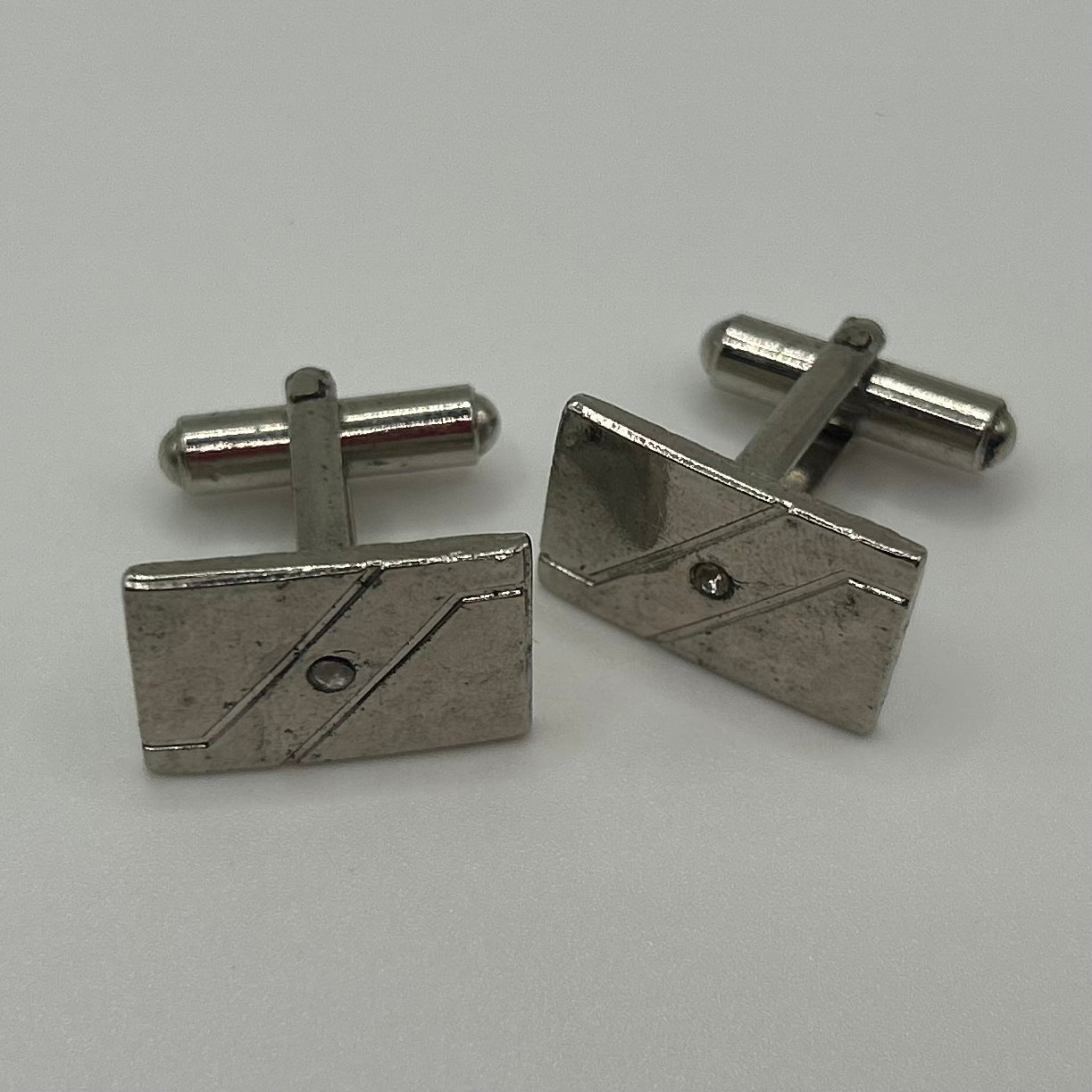 Vintage Style 1950s Silver Gemmed Cuff Links