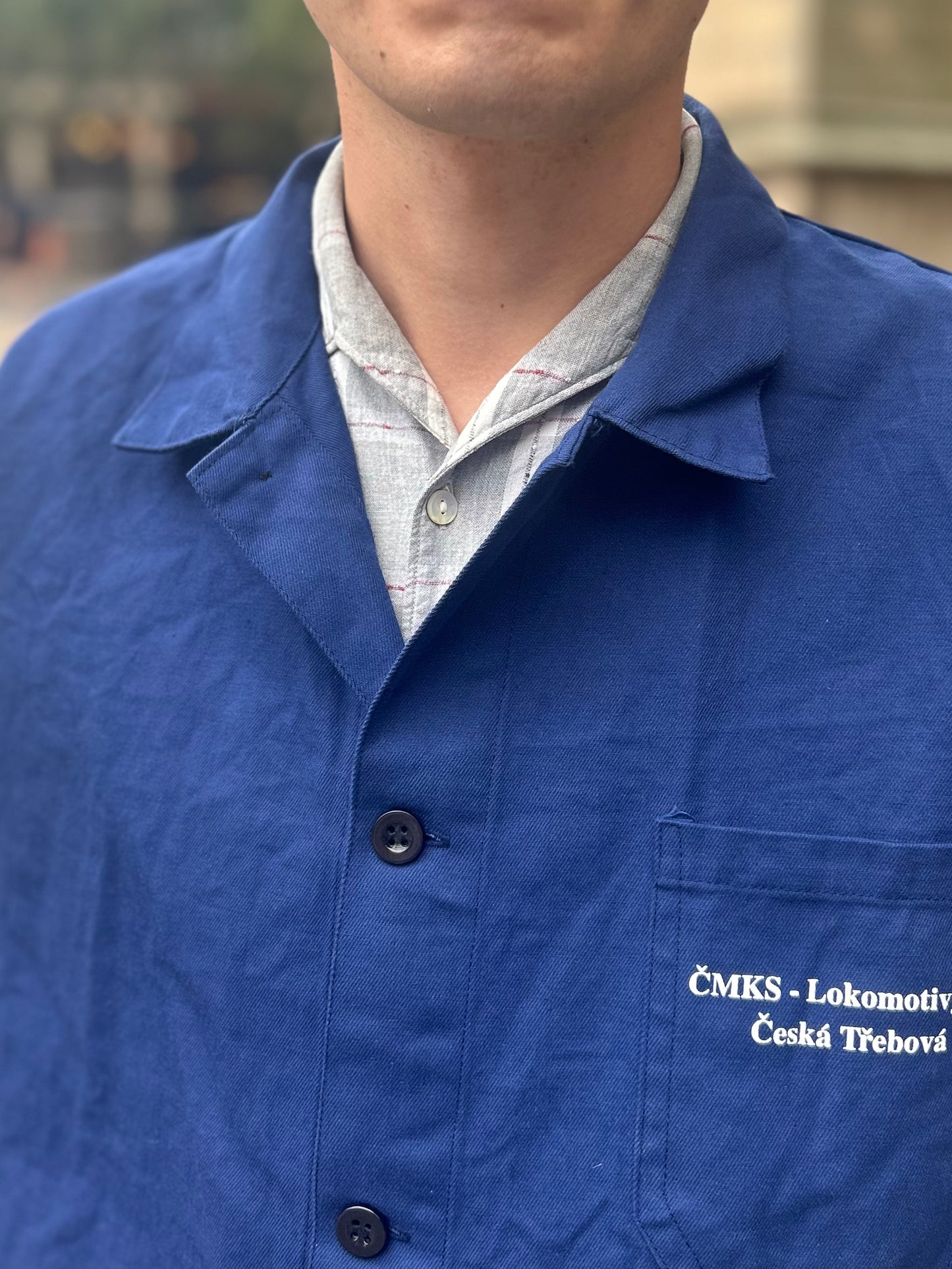 Vintage European Blue Work Jacket Czech Locomotives Large