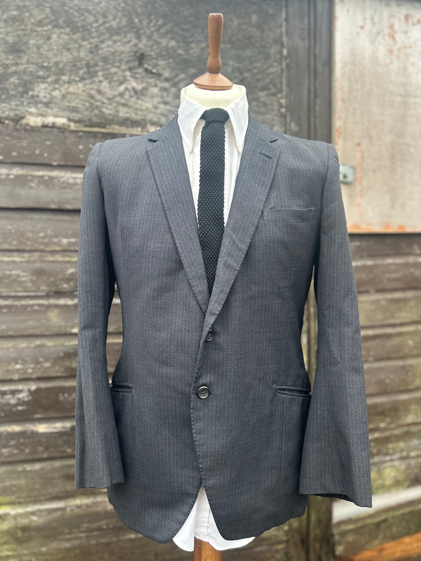 Vintage 1960s Striped Blazer Skinny Lapel Two Button Sydney Levy Made In Derby