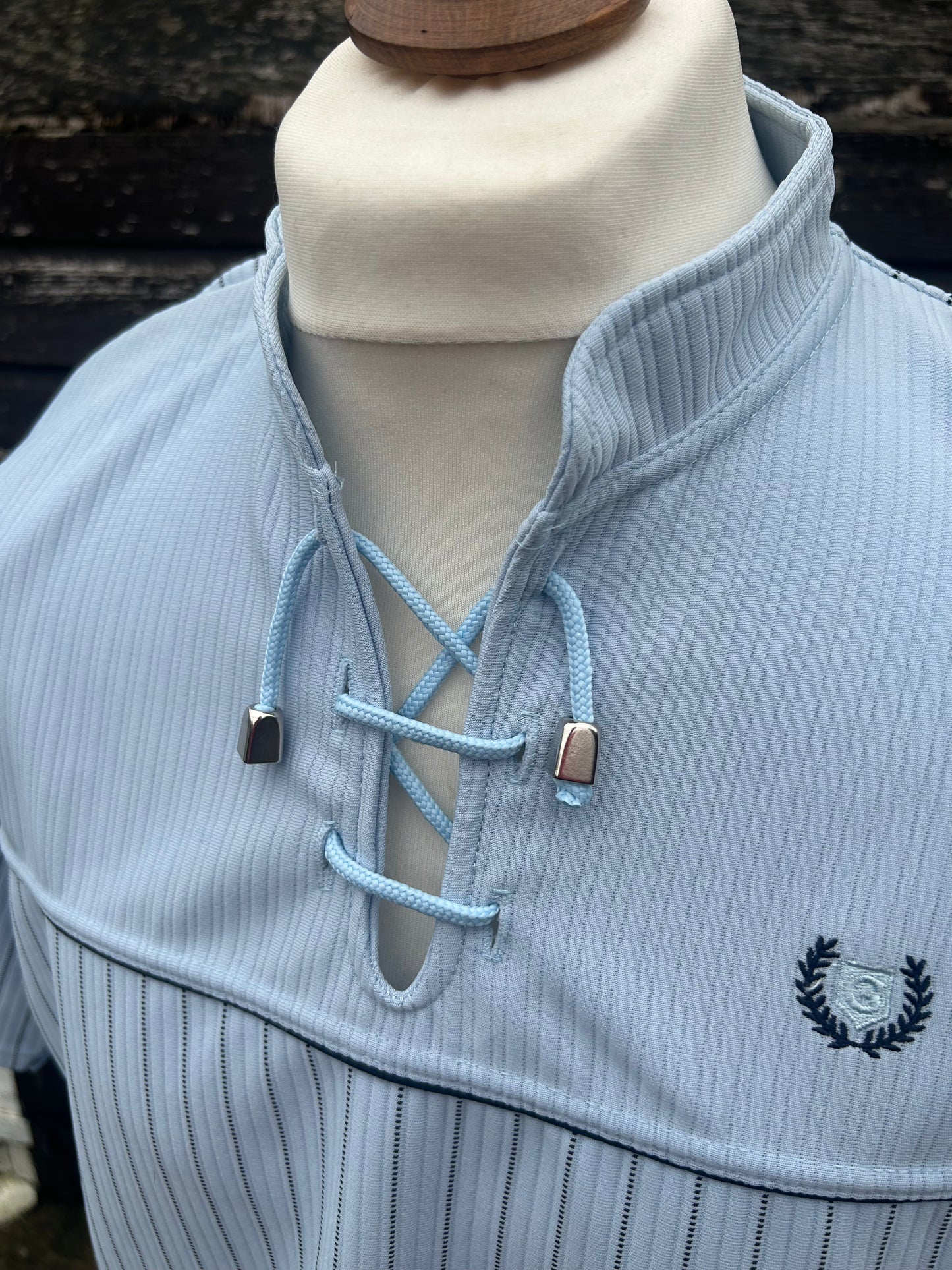 Vintage 90s Sports Style Jersey Lace Up Blue Shirt Large