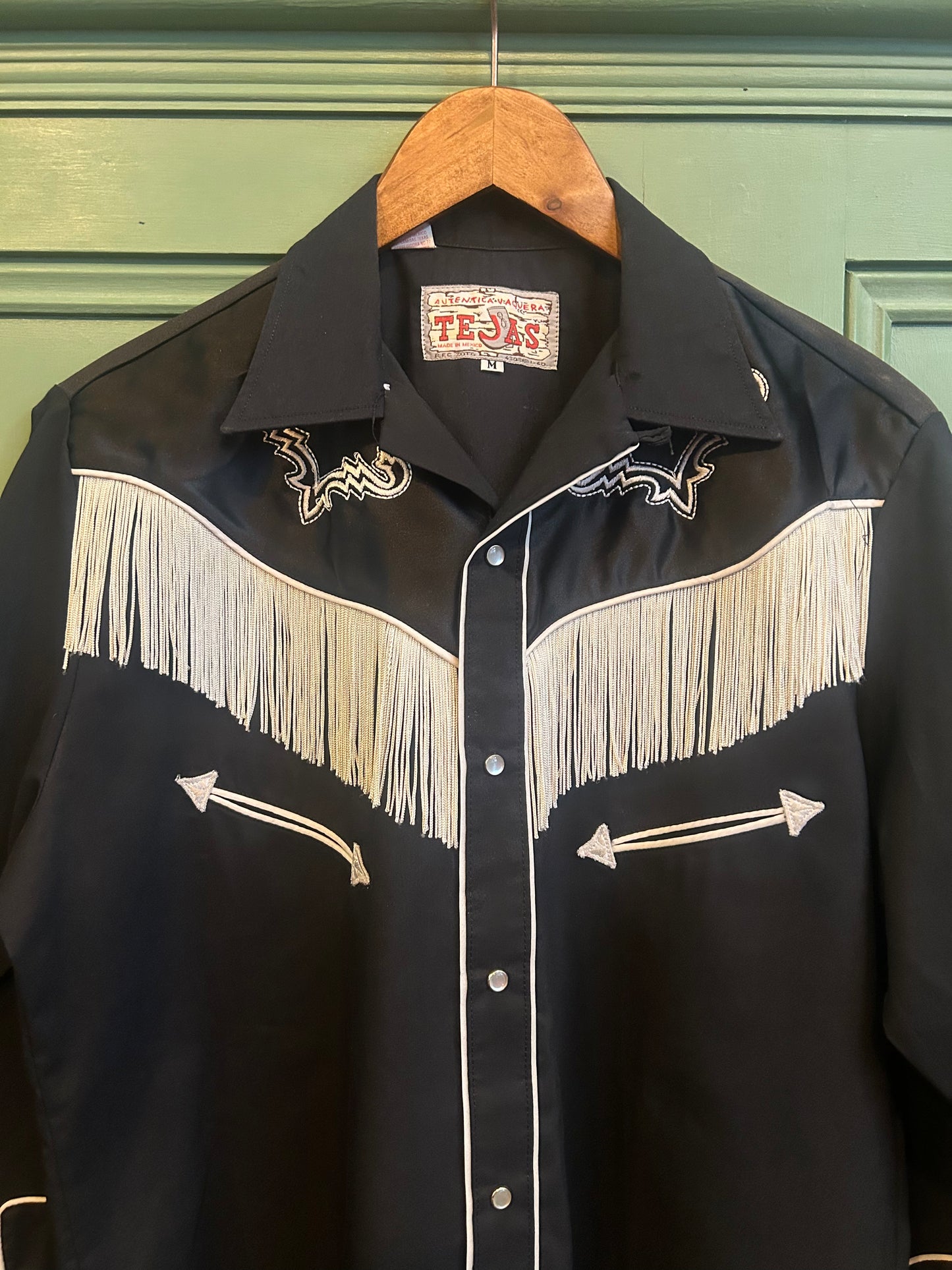 Vintage American TEJAS Western Cowboy Shirt Fringe Detail Press Stud Closure Medium
