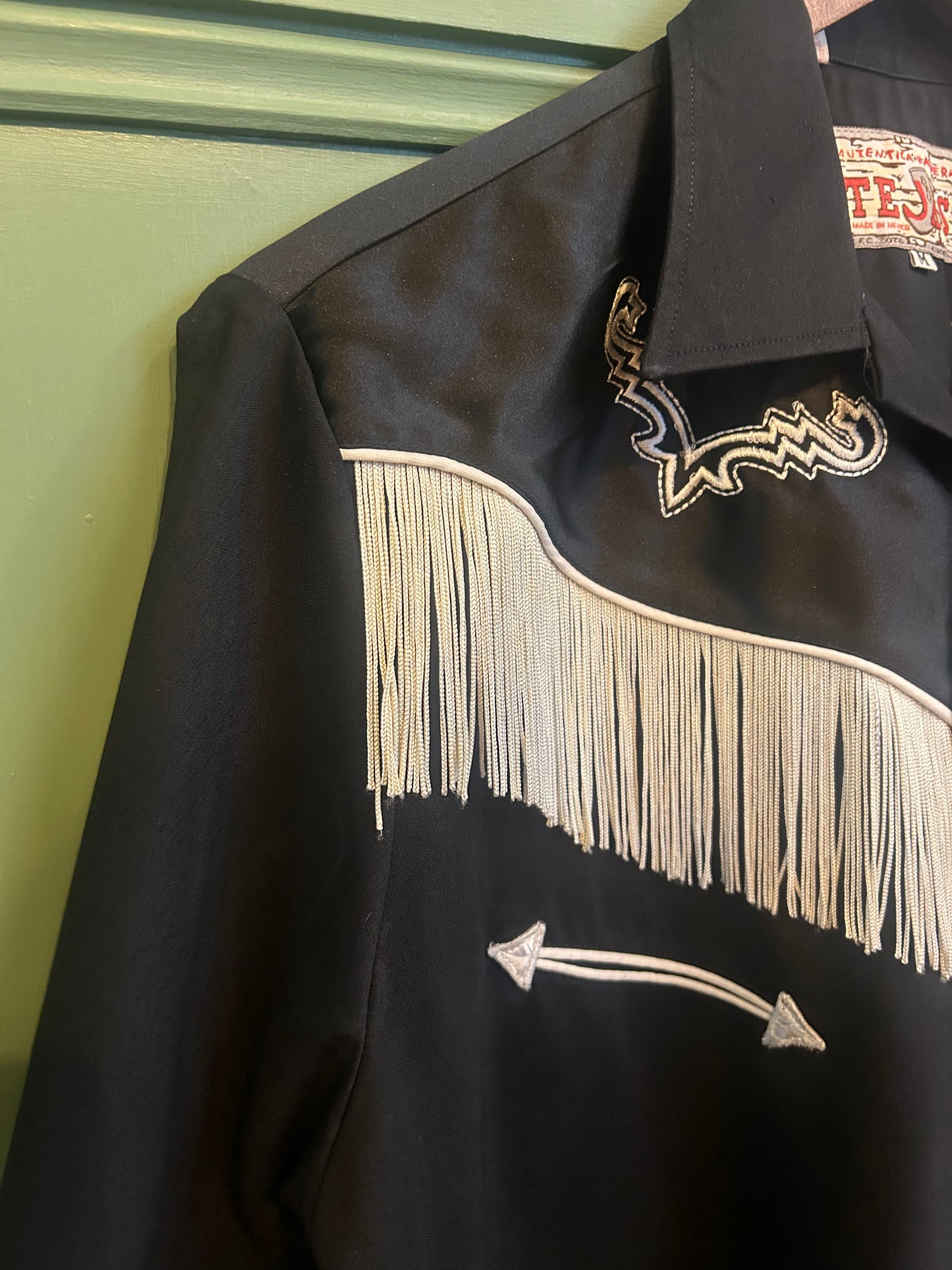 Vintage American TEJAS Western Cowboy Shirt Fringe Detail Press Stud Closure Medium