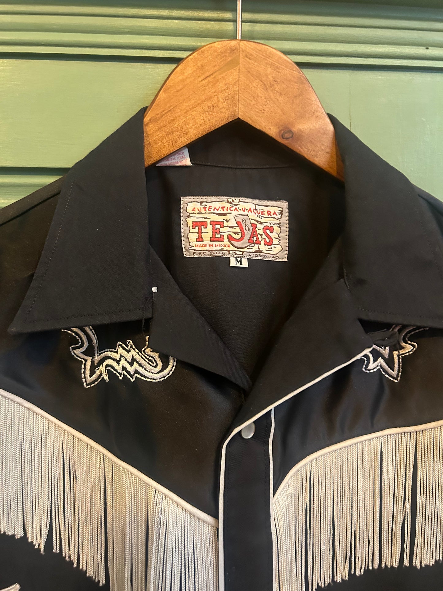 Vintage American TEJAS Western Cowboy Shirt Fringe Detail Press Stud Closure Medium