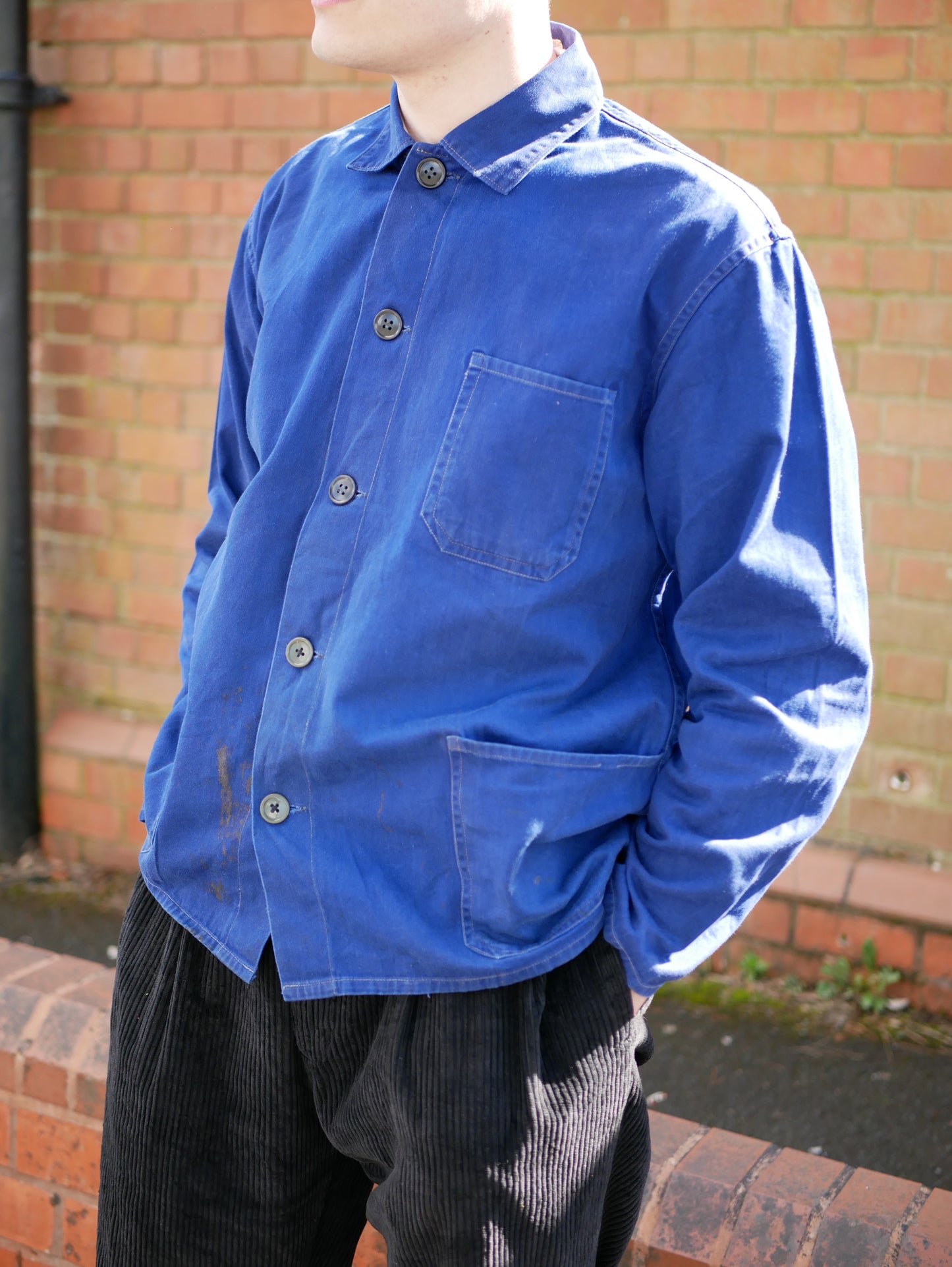 Vintage European Chore/Work Jacket Blue Collared with Pockets Used Medium
