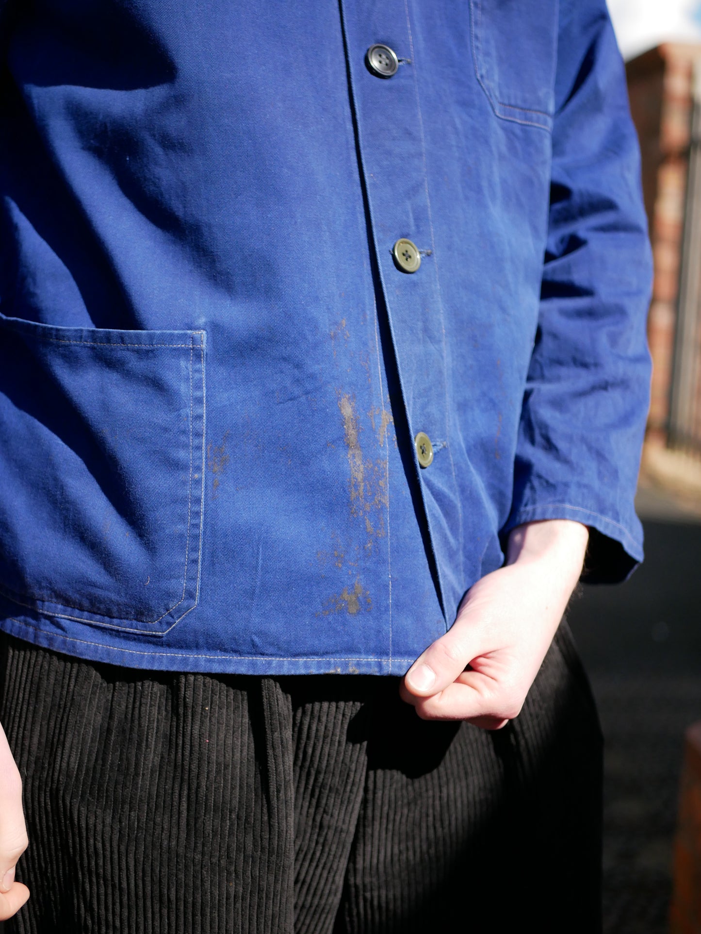 Vintage European Chore/Work Jacket Blue Collared with Pockets Used Medium