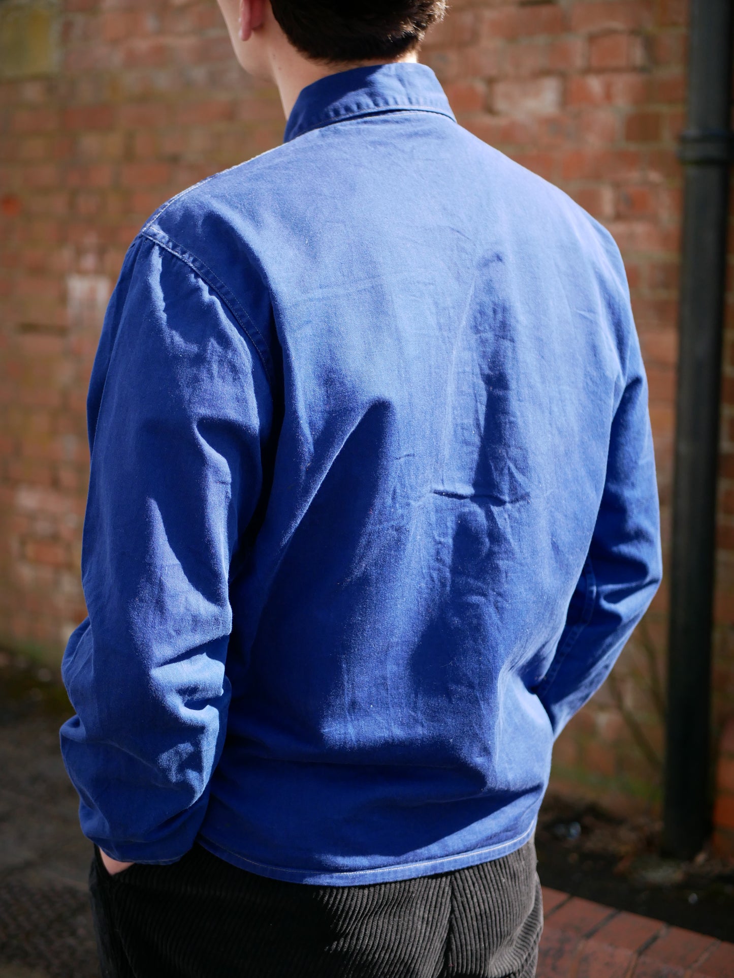 Vintage European Chore/Work Jacket Blue Collared with Pockets Used Medium