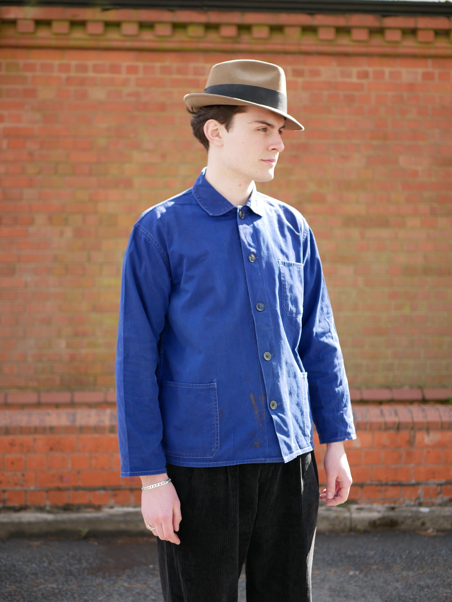 Vintage European Chore/Work Jacket Blue Collared with Pockets Used Medium