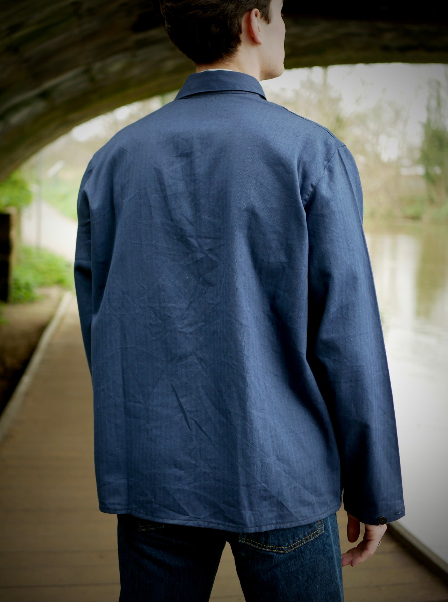 Vintage Great Condition Herringbone Collared Chore Work Jacket Large