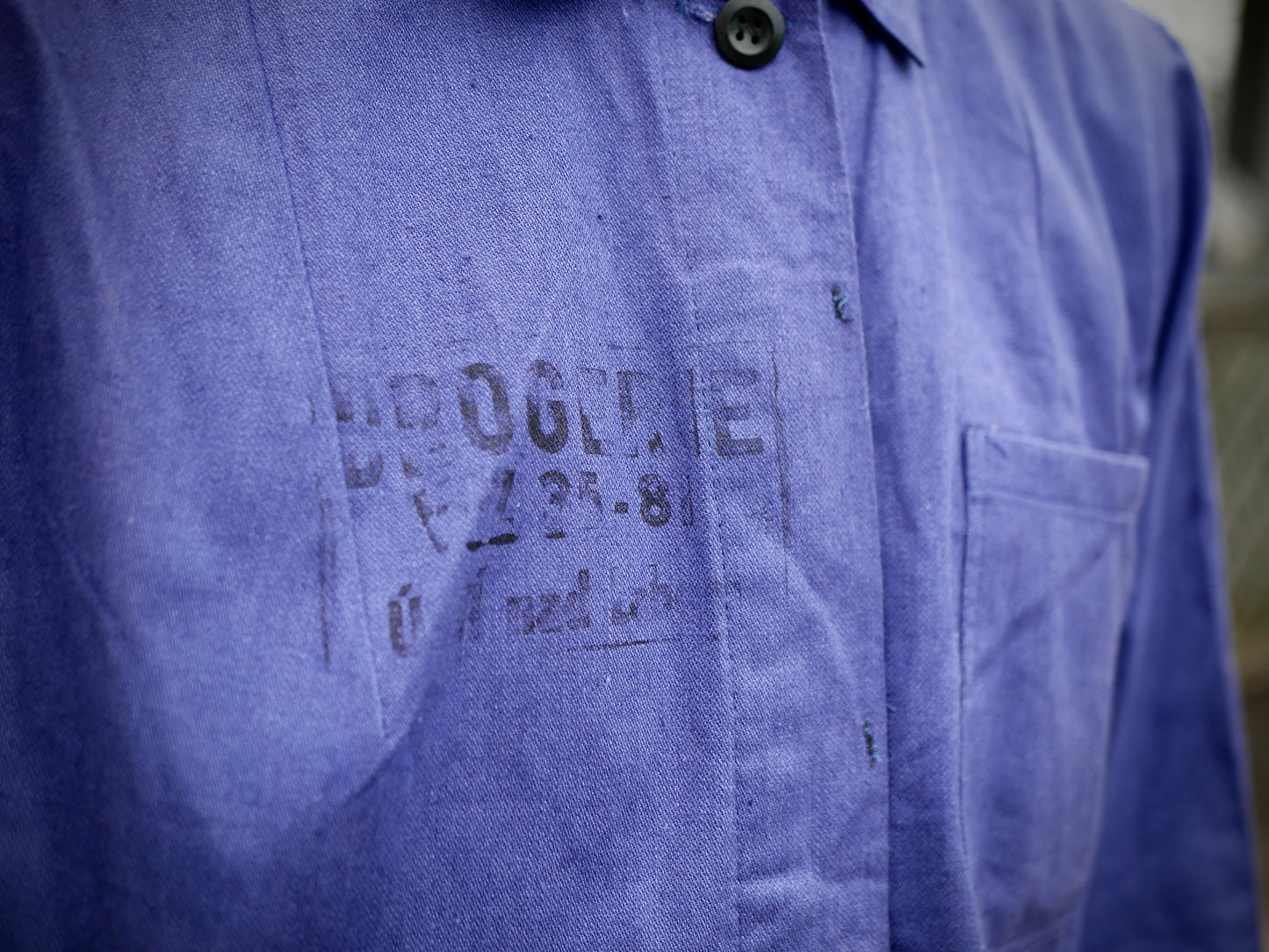 Vintage Blue European Style Work Jacket with Unique Stamping Medium