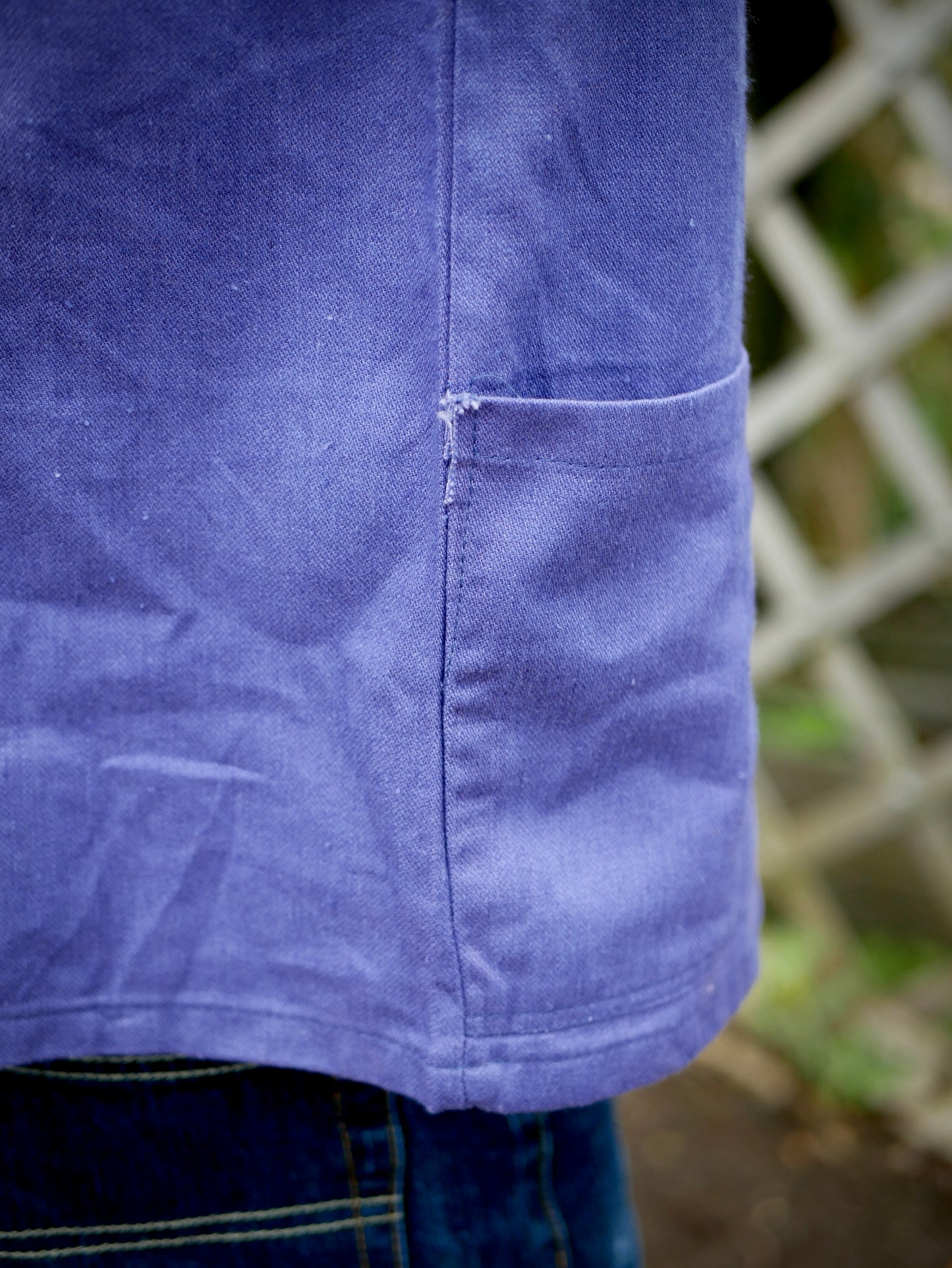 Vintage Blue European Style Work Jacket with Unique Stamping Medium