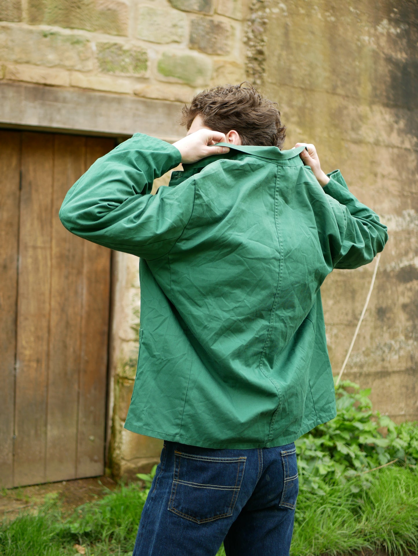 Vintage European Style Work Jacket Green Overcoat Style Extra Large