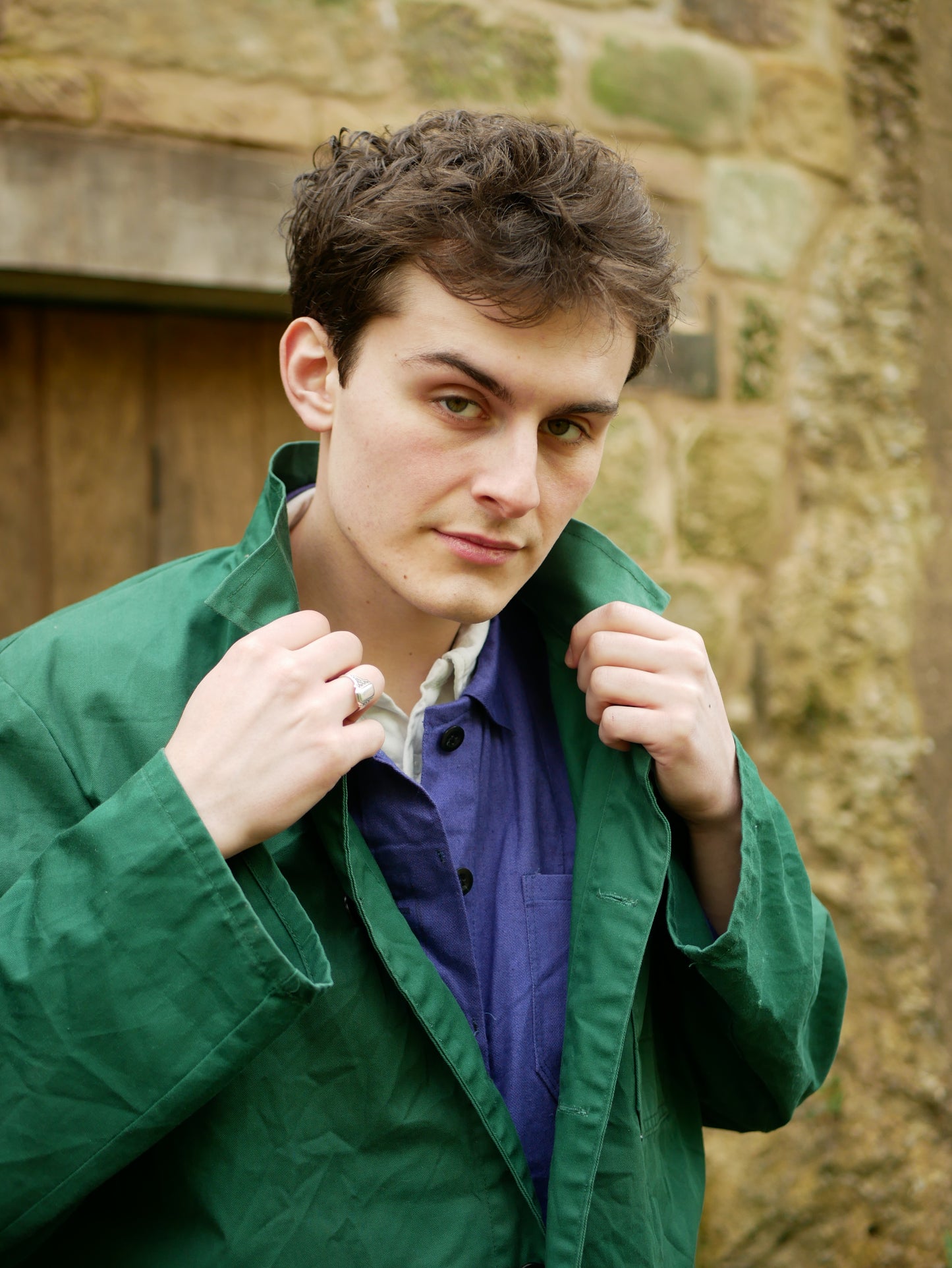 Vintage European Style Work Jacket Green Overcoat Style Extra Large