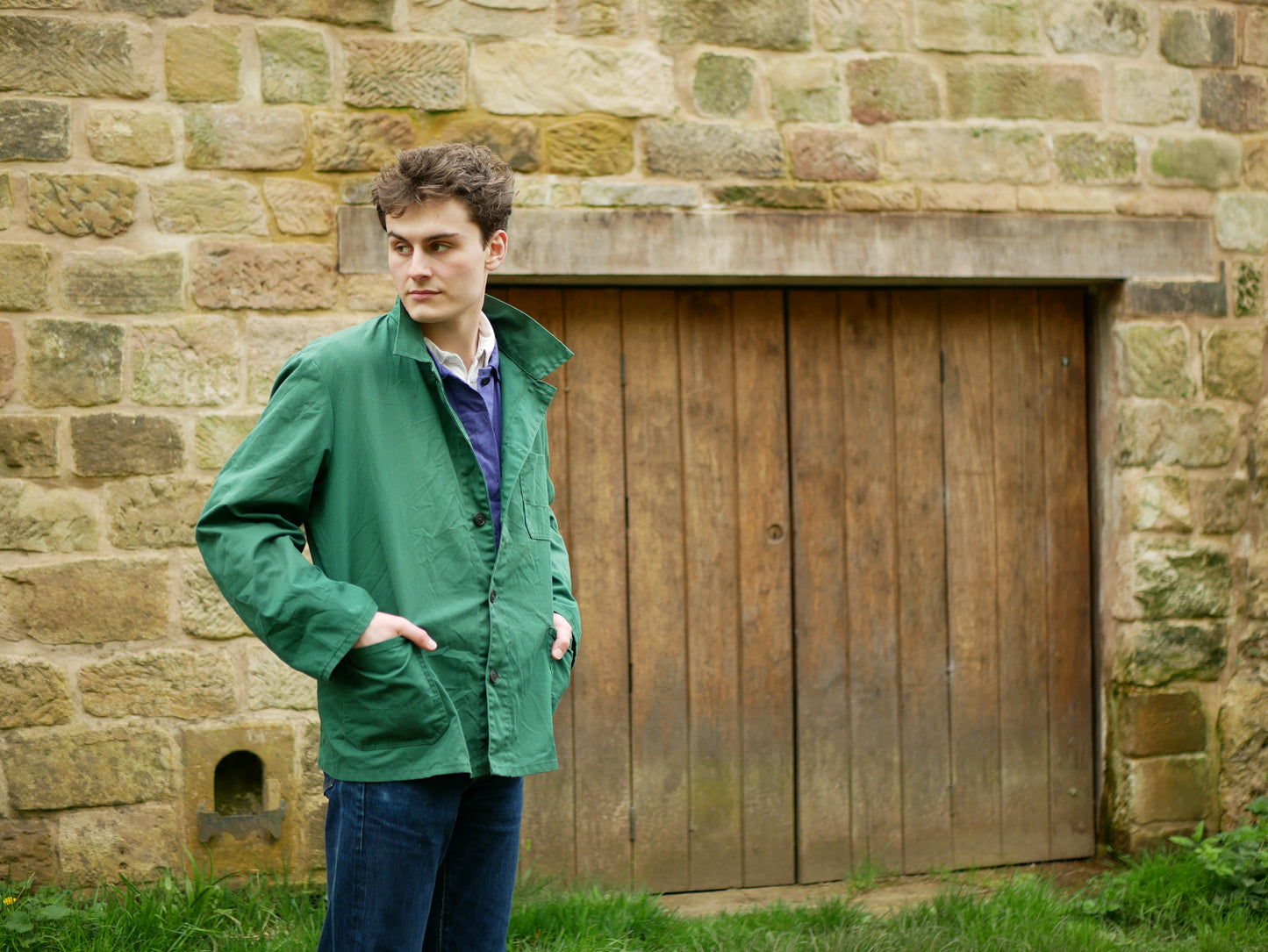Vintage European Style Work Jacket Green Overcoat Style Extra Large