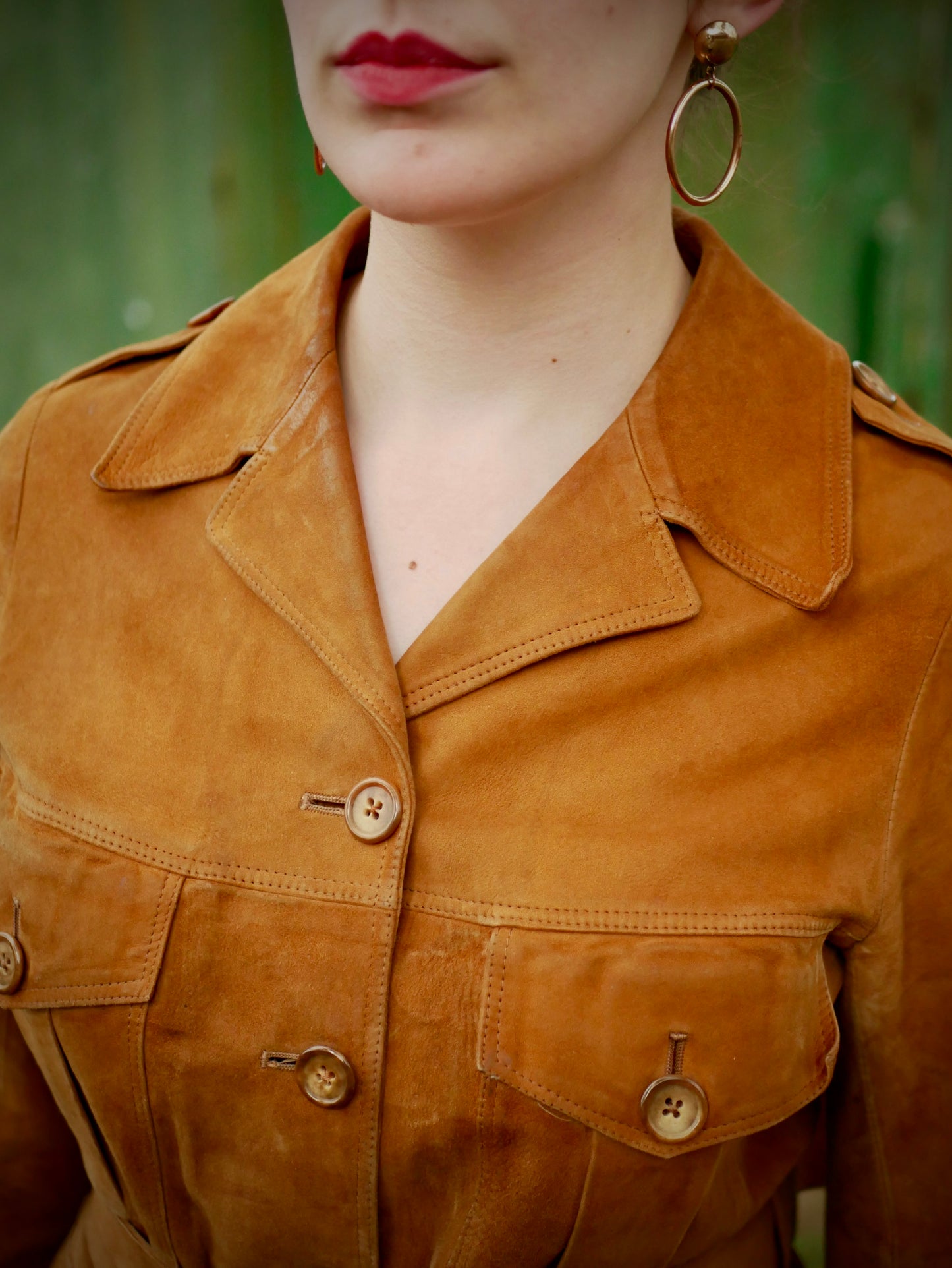 Vintage Late 60s Early 70s Flattering Womens Brown Suede Belted Pocketed Jacket X-Small