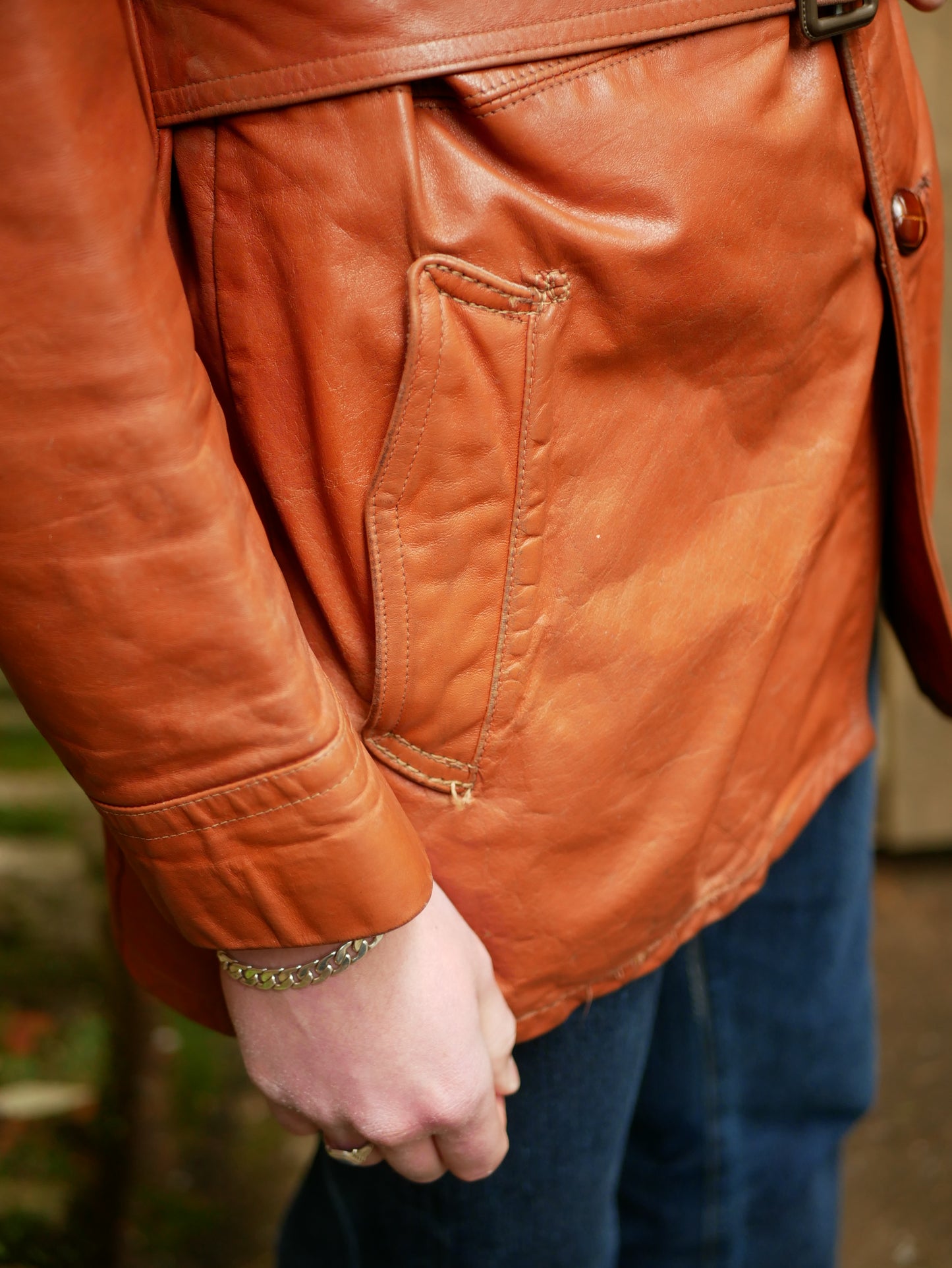1970s American Mens Belted Leather Jacket