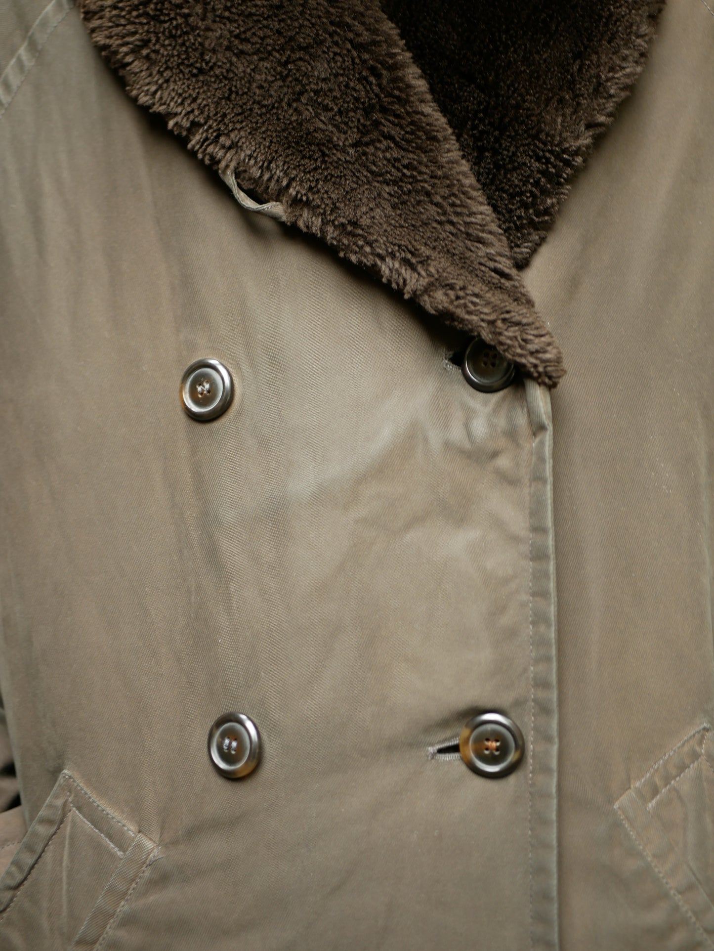 Vintage 1950s Style Fur Collared Aquascutum Green Mackinaw Coat Extra Large