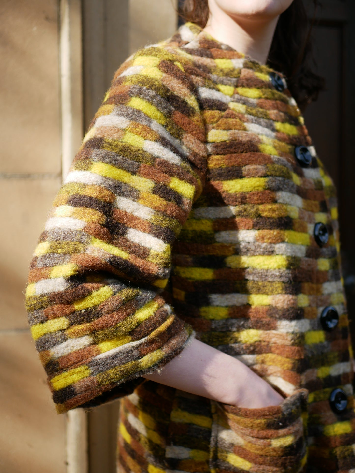 Vintage 1960s Womens Wool Cropped Sleeved Patterned Coat