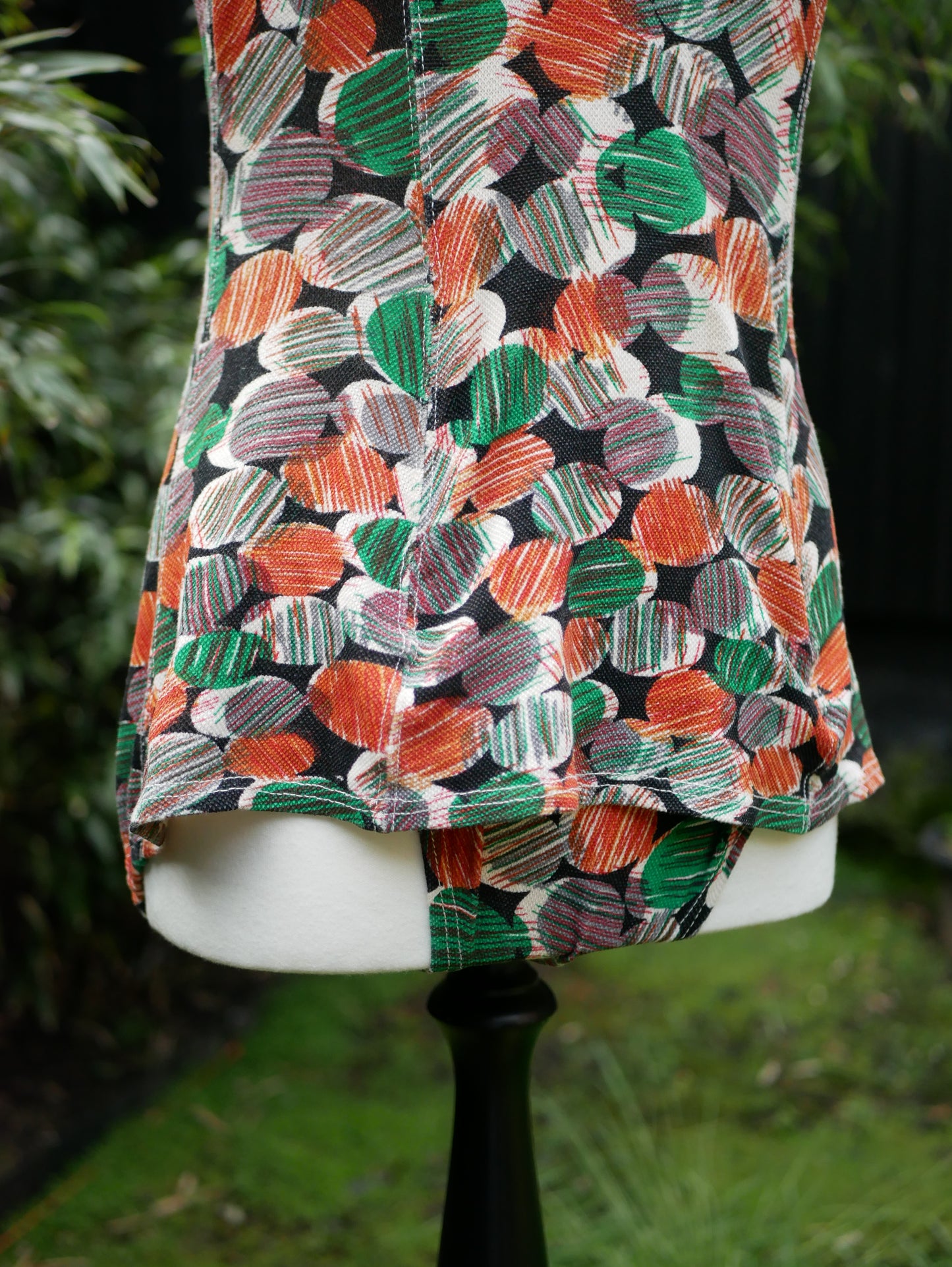 Vintage 1950s French Label Colorful Circular Patterned Low Back Swimming Costume Large