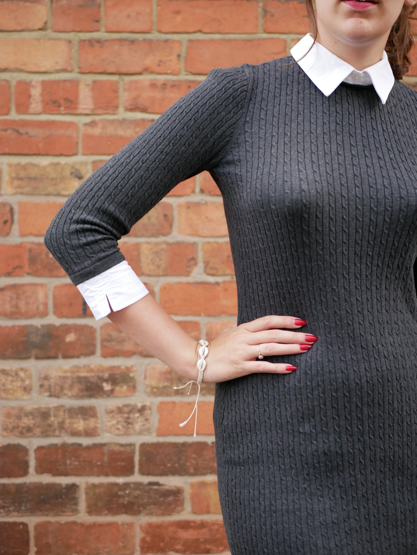 Vintage 90s Style Ralph Lauren Black Knitted White Collared Shirt Small