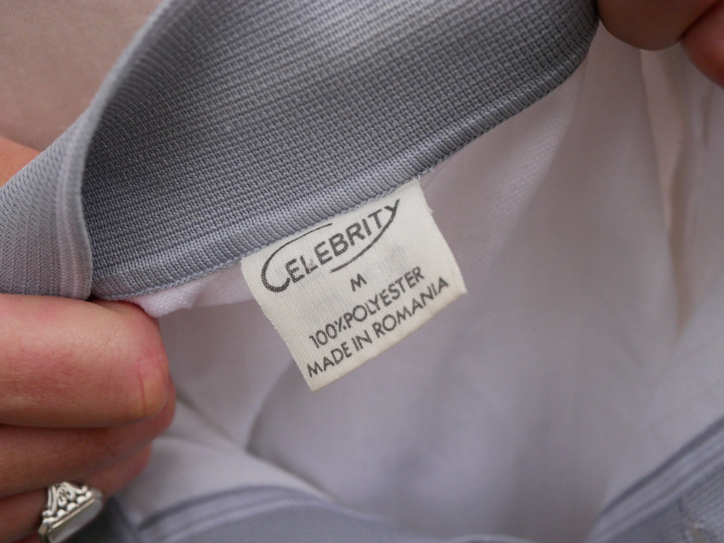 Vintage 1960s Style White Italian Knit Polo Shirt with Light Blue Detailing Medium