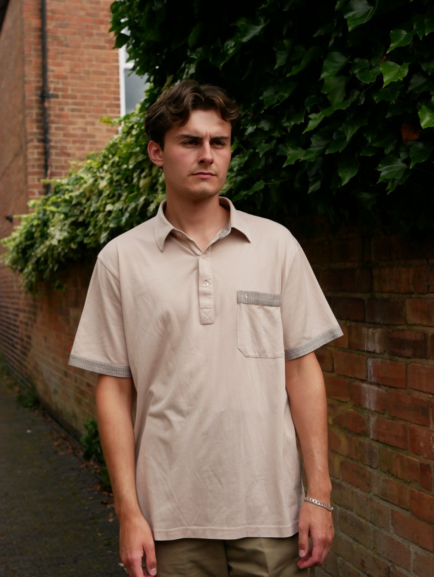 Vintage 1990s Beige Gabicci Polo Shirt with Pocket Detailing Extra Large