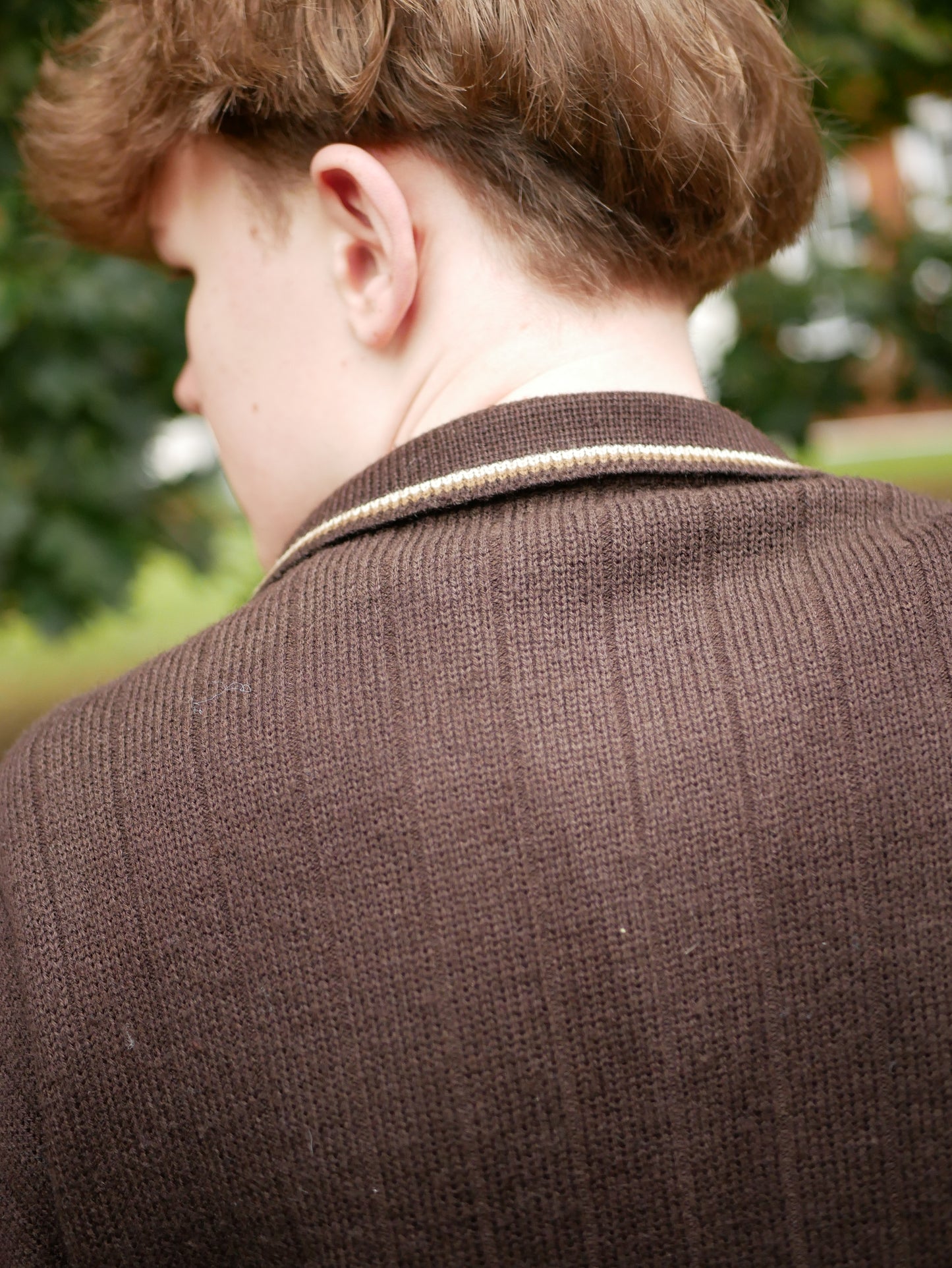 Vintage 1970s Brown Knitted Zip Up Jumper Brown Striped Detailing Large Oversized
