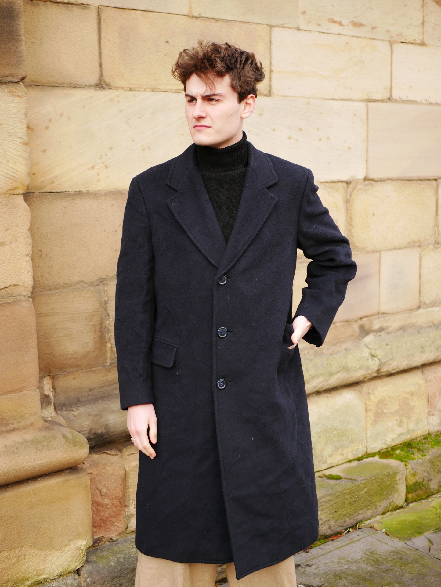 Vintage Soft Pure Wool Black Overcoat Silbey's Private Collection Medium