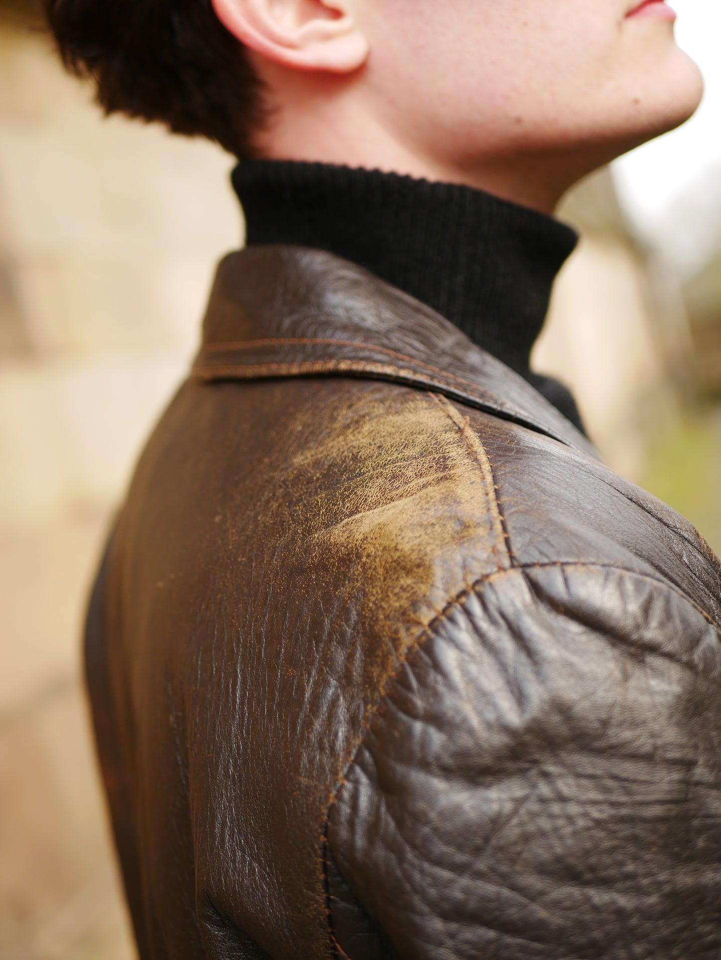 Vintage 1970s Distressed Large Lapels Leather Jacket Small
