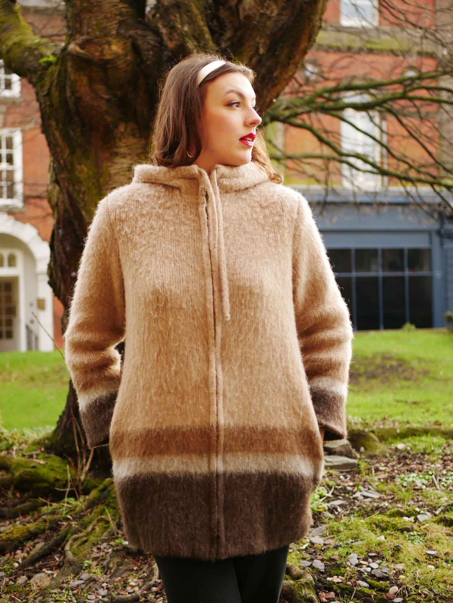 Vintage 1970s 50s Style Mohair Zip-Up Cardigan Warm Gradient Medium