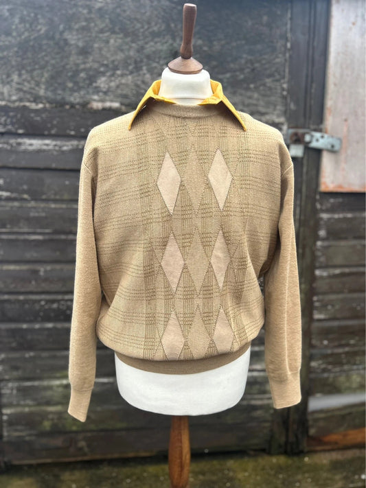 Vintage 1970s Gabicci Soulboy Style Northen Soul Beige Jumper Large