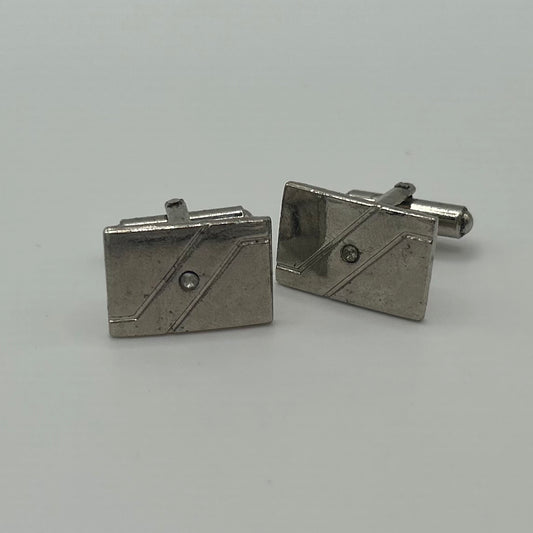 Vintage Style 1950s Silver Gemmed Cuff Links