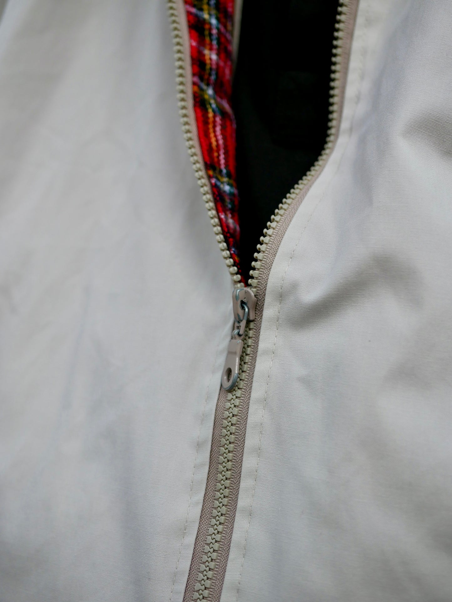 Vintage Classic Cream Harrington Jacket with Red Tartan Lining Large